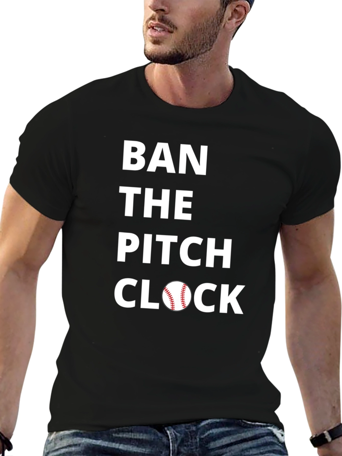 Black Ban the Pitch Clock Baseball Tee view 6