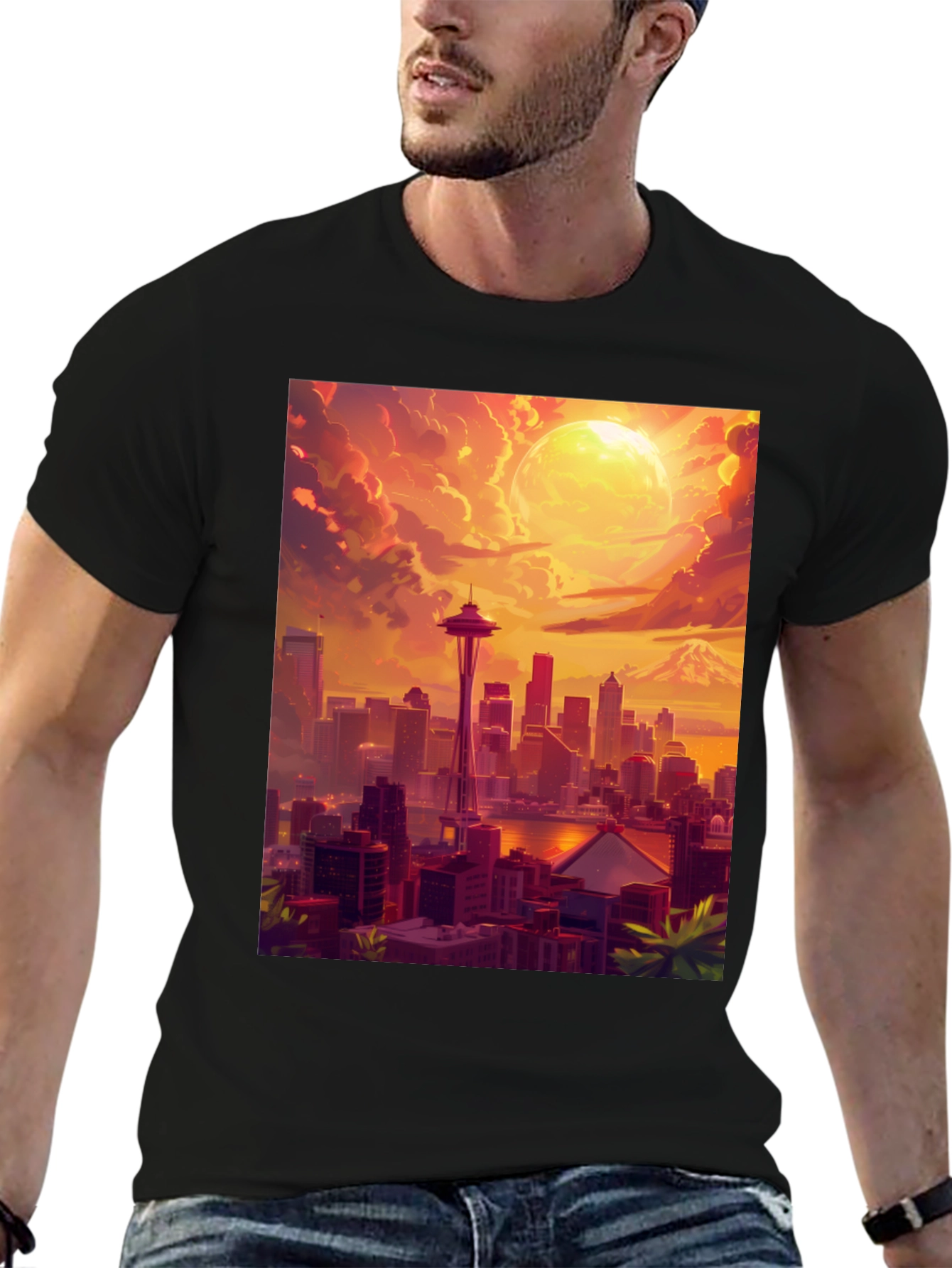Black Seattle Skyline T-Shirt view 6