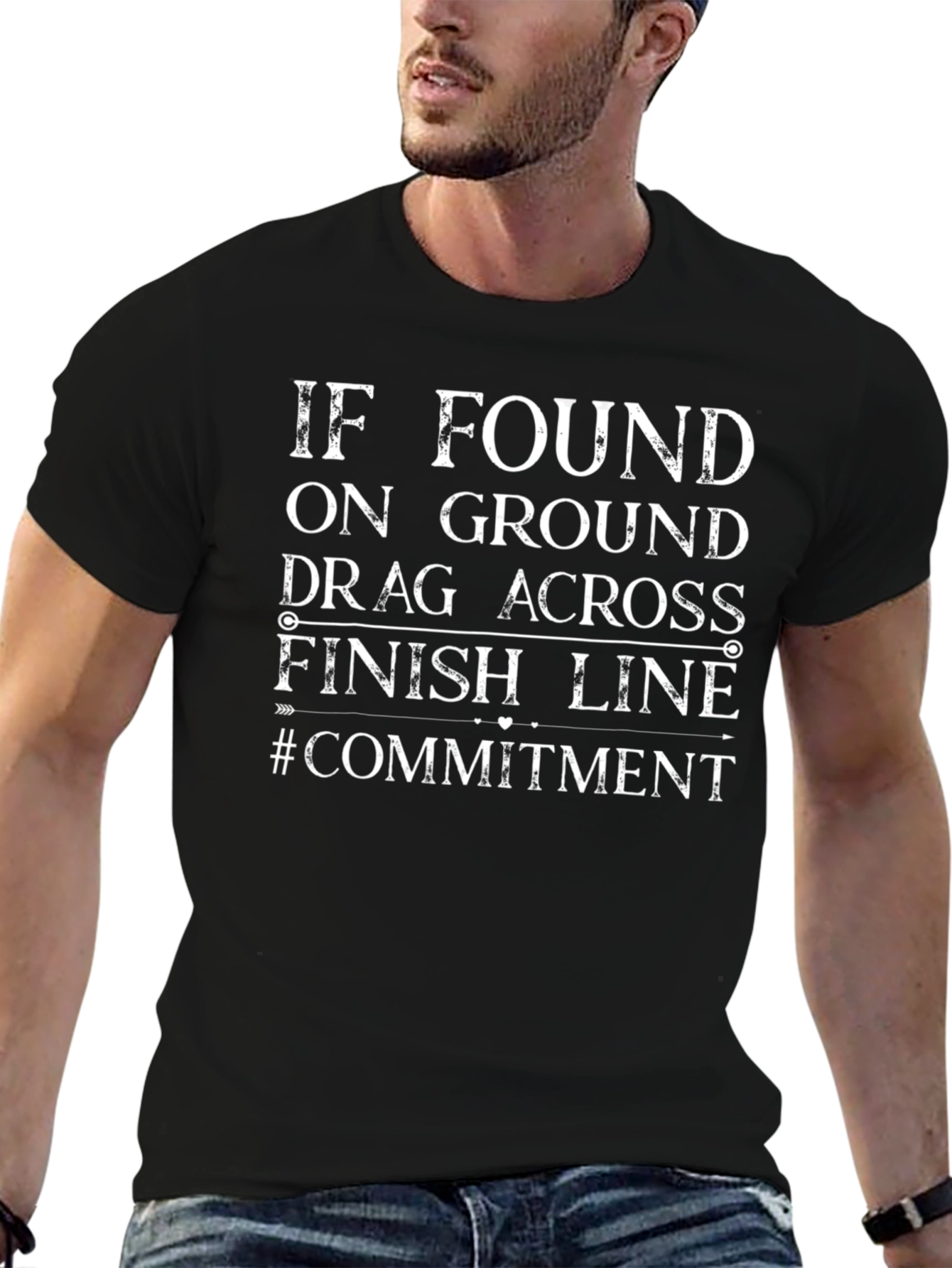 Black Funny Commitment T-Shirt - Drag Across Finish Line view 6