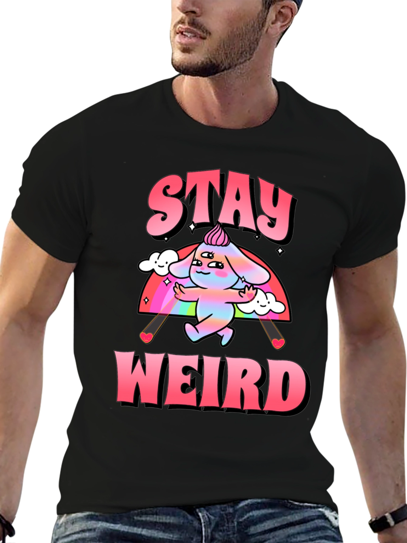 Black Stay Weird Graphic Tee - Black Cotton Blend Shirt view 6
