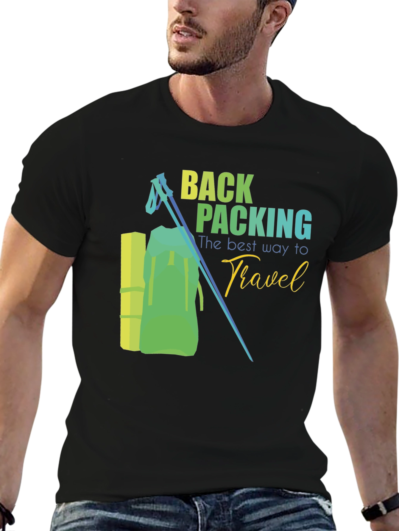 Black Backpacking Travel Graphic Tee - Outdoor Adventure Shirt view 6