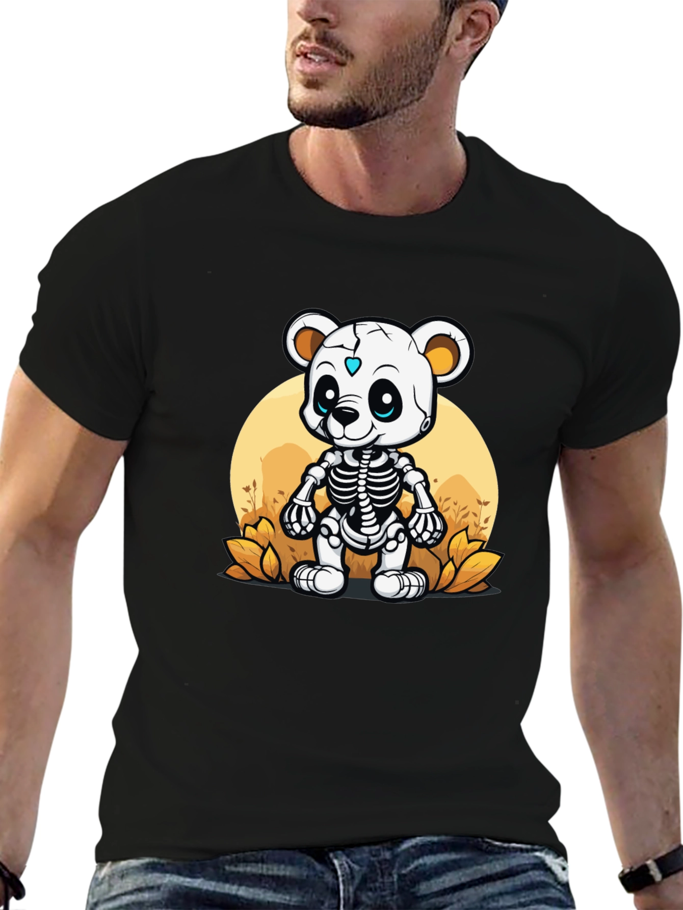 Black Skeleton Bear Graphic T-Shirt - Unique Halloween Style view 6