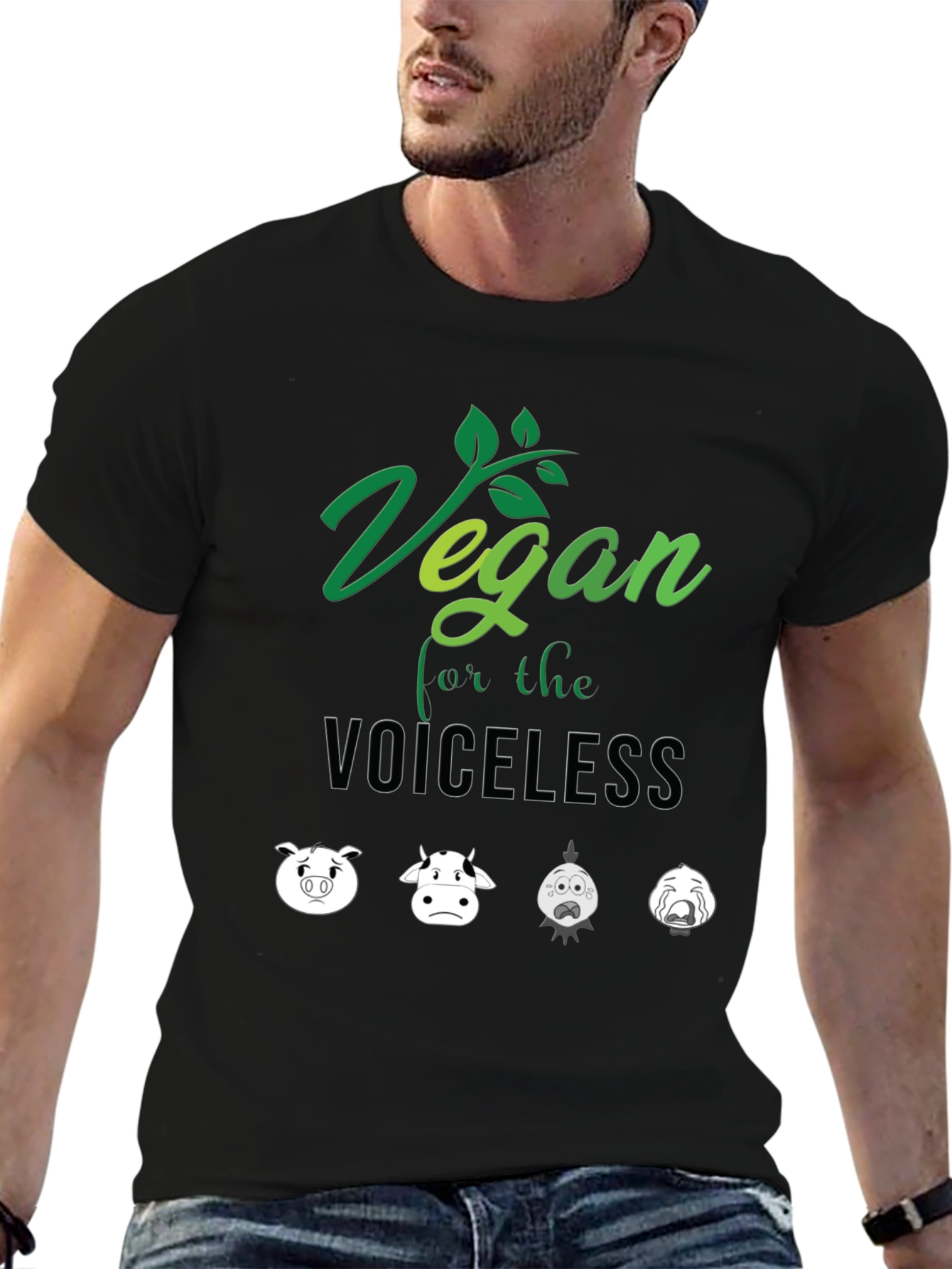 Black Vegan For the Voiceless T-Shirt - Animal Rights Tee view 6