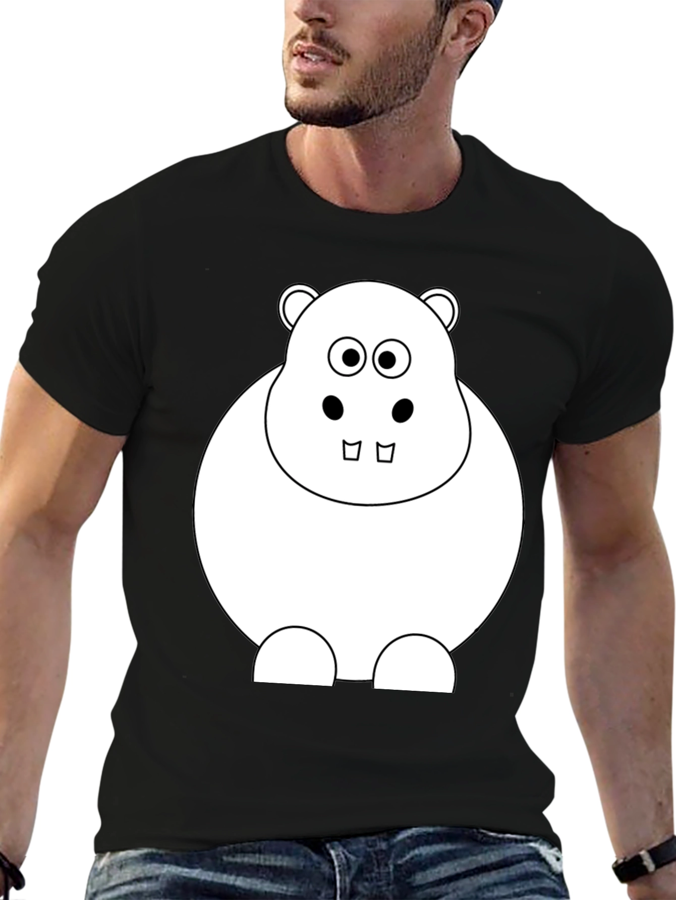 Black Hippo Graphic Tee - Black Cotton T-Shirt view 6