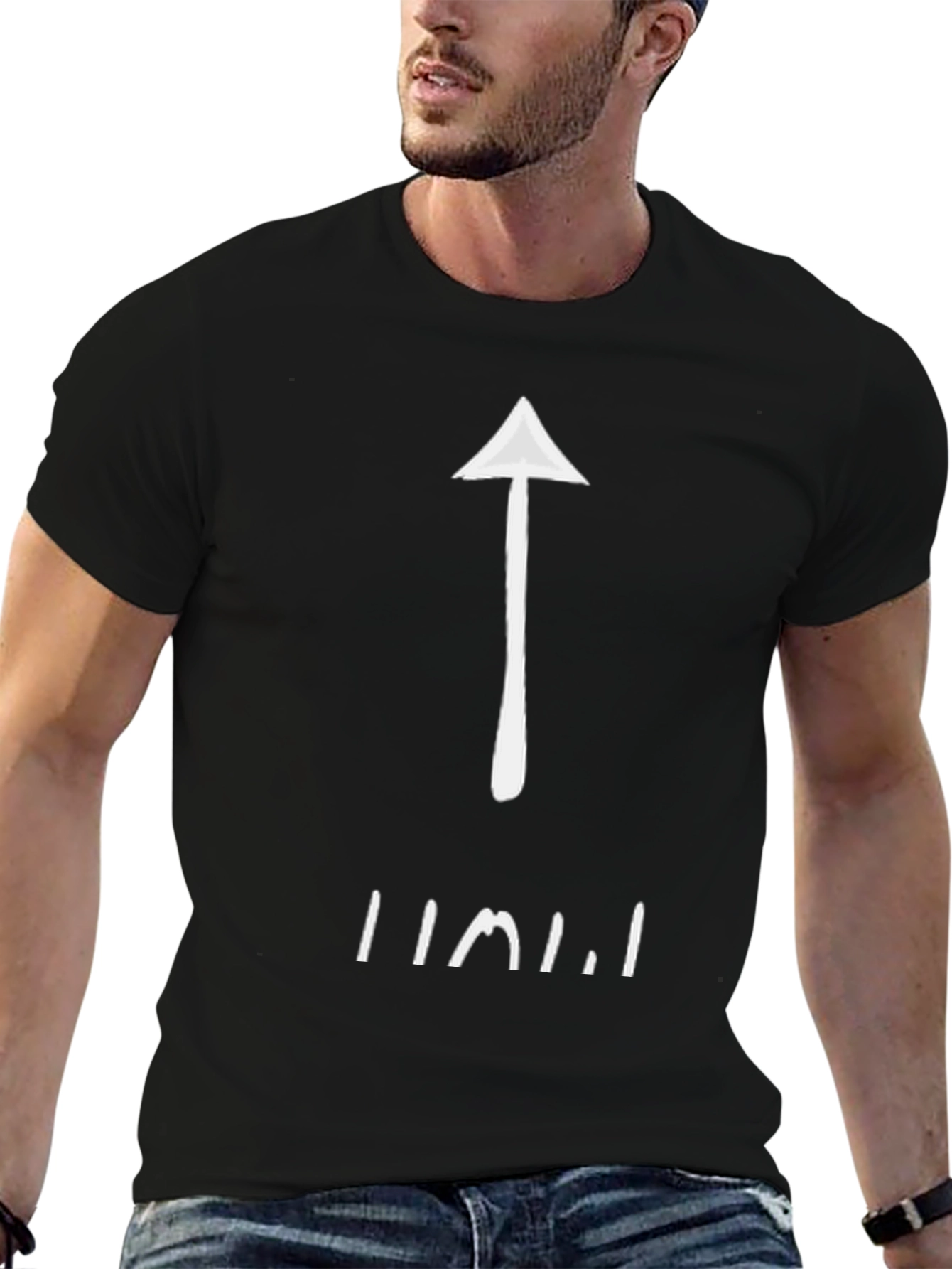 Black Upward Arrow Graphic Tee - Black Cotton view 6