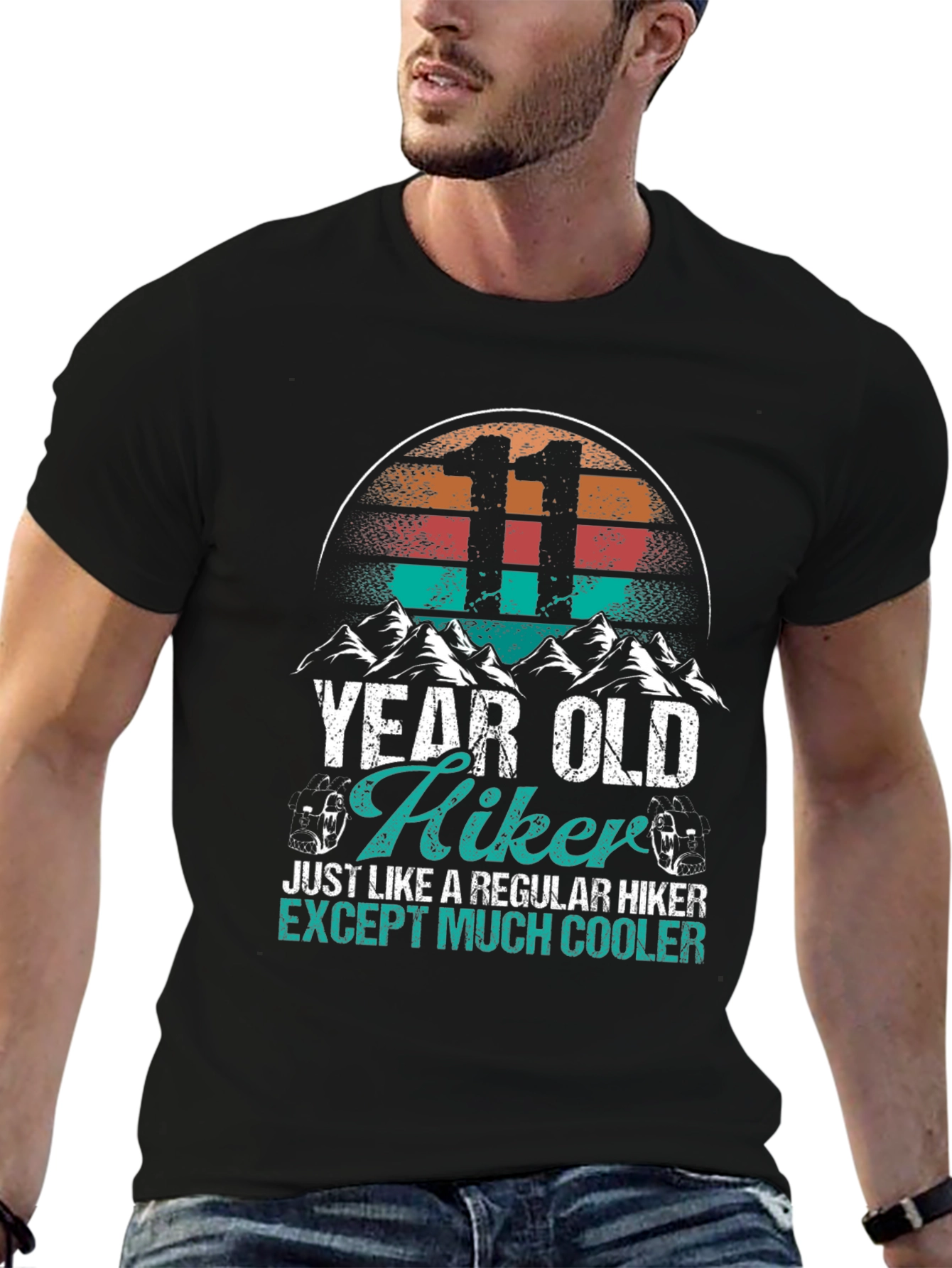 Black 11 Year Old Hiker T-Shirt - Cool Hiking Tee view 6