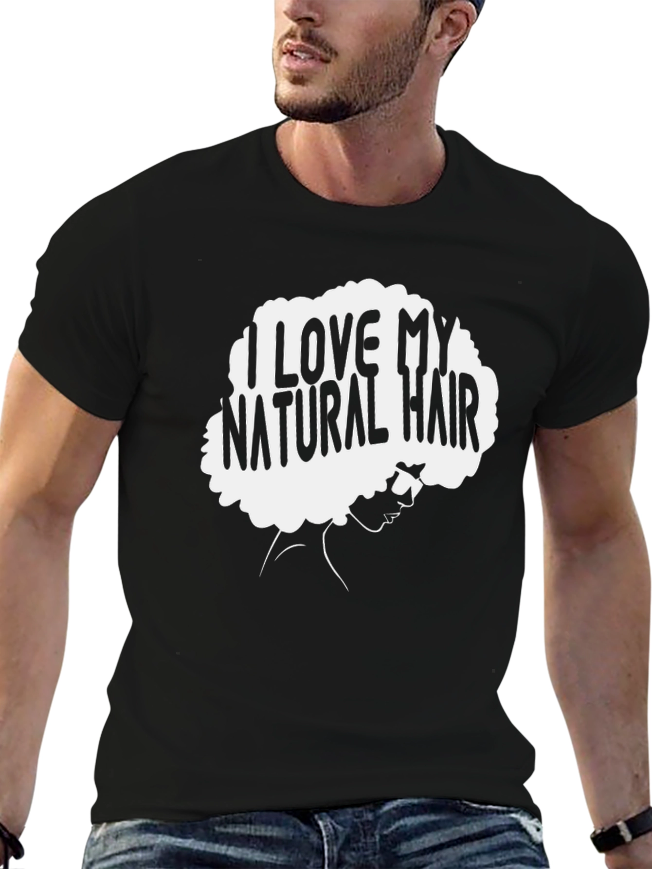 Black I Love My Natural Hair Graphic Tee - Black Cotton T-Shirt view 6