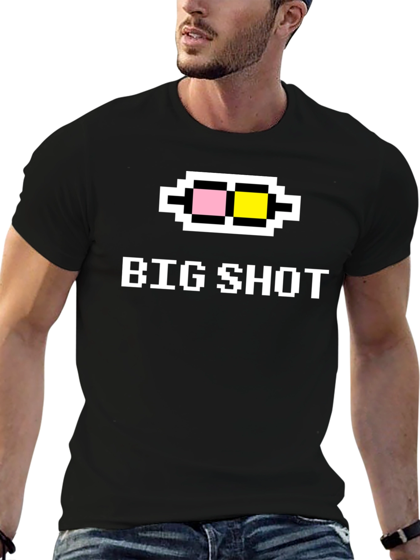 Black Big Shot T-Shirt - Pixel Glasses Funny Graphic Tee view 6