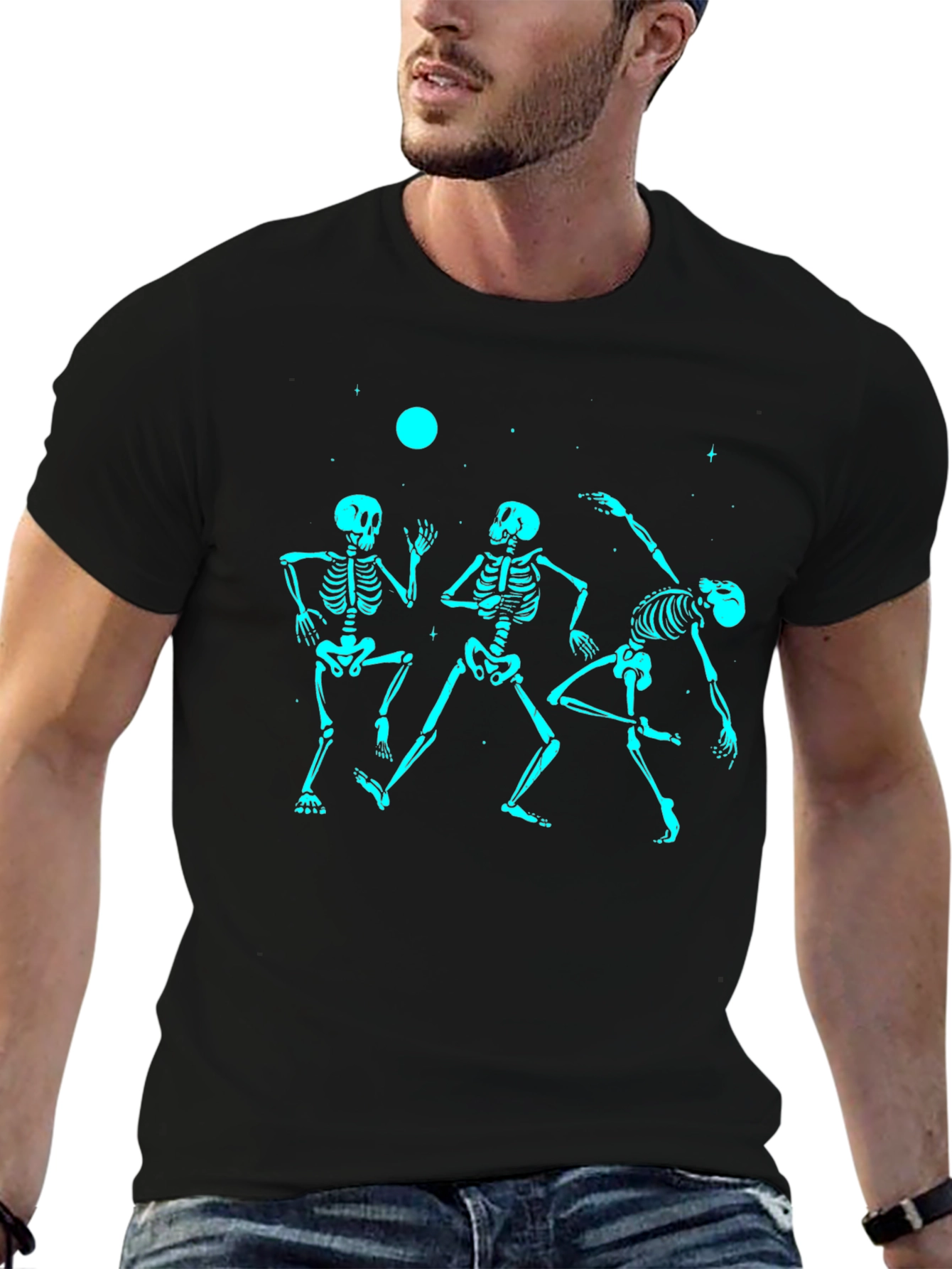 Black Dancing Skeleton Graphic Tee - Cool and Comfortable view 6