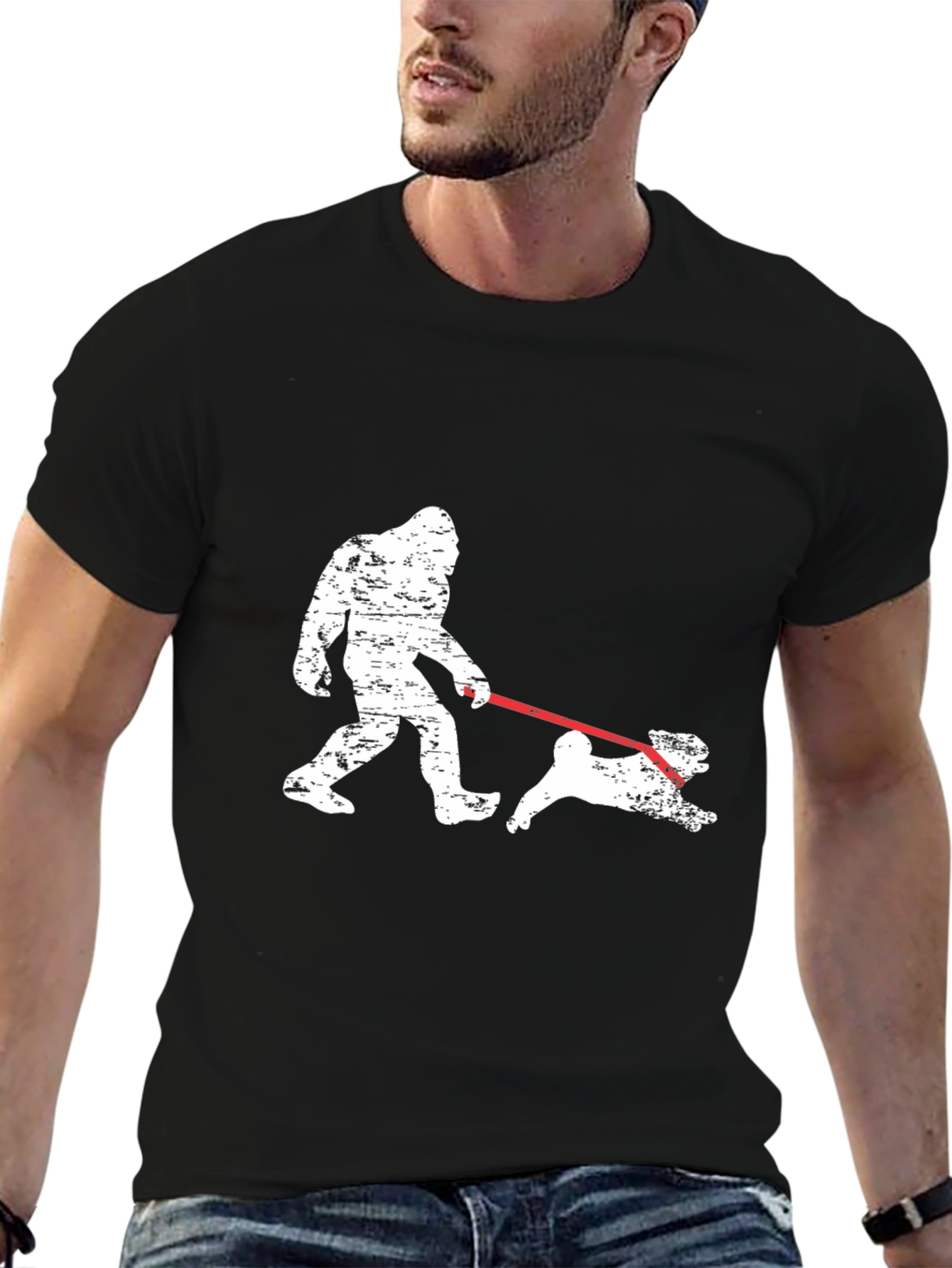 Black Bigfoot Dog Walk Graphic Tee - Black view 6