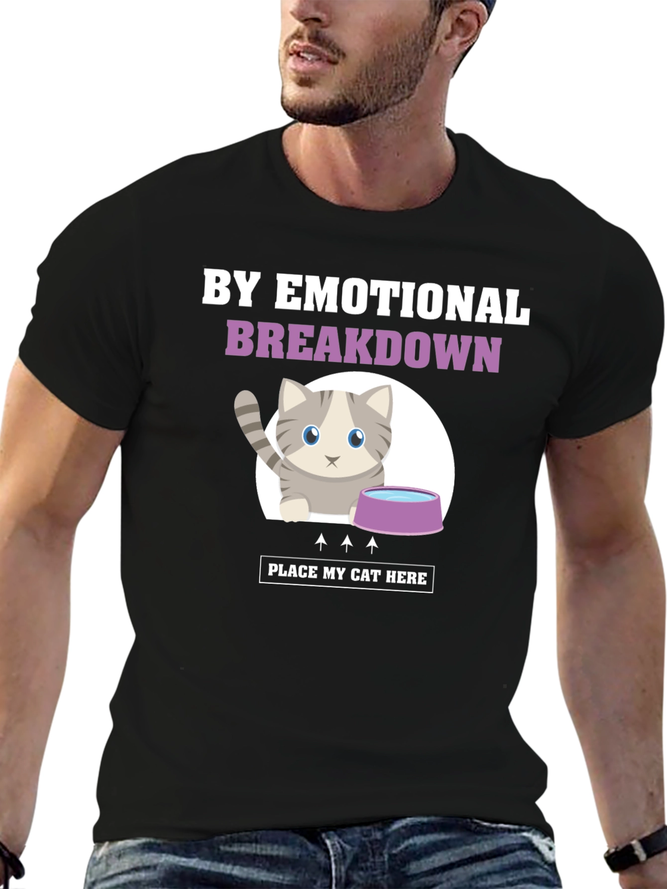 Black Emotional Breakdown Cat T-Shirt view 6