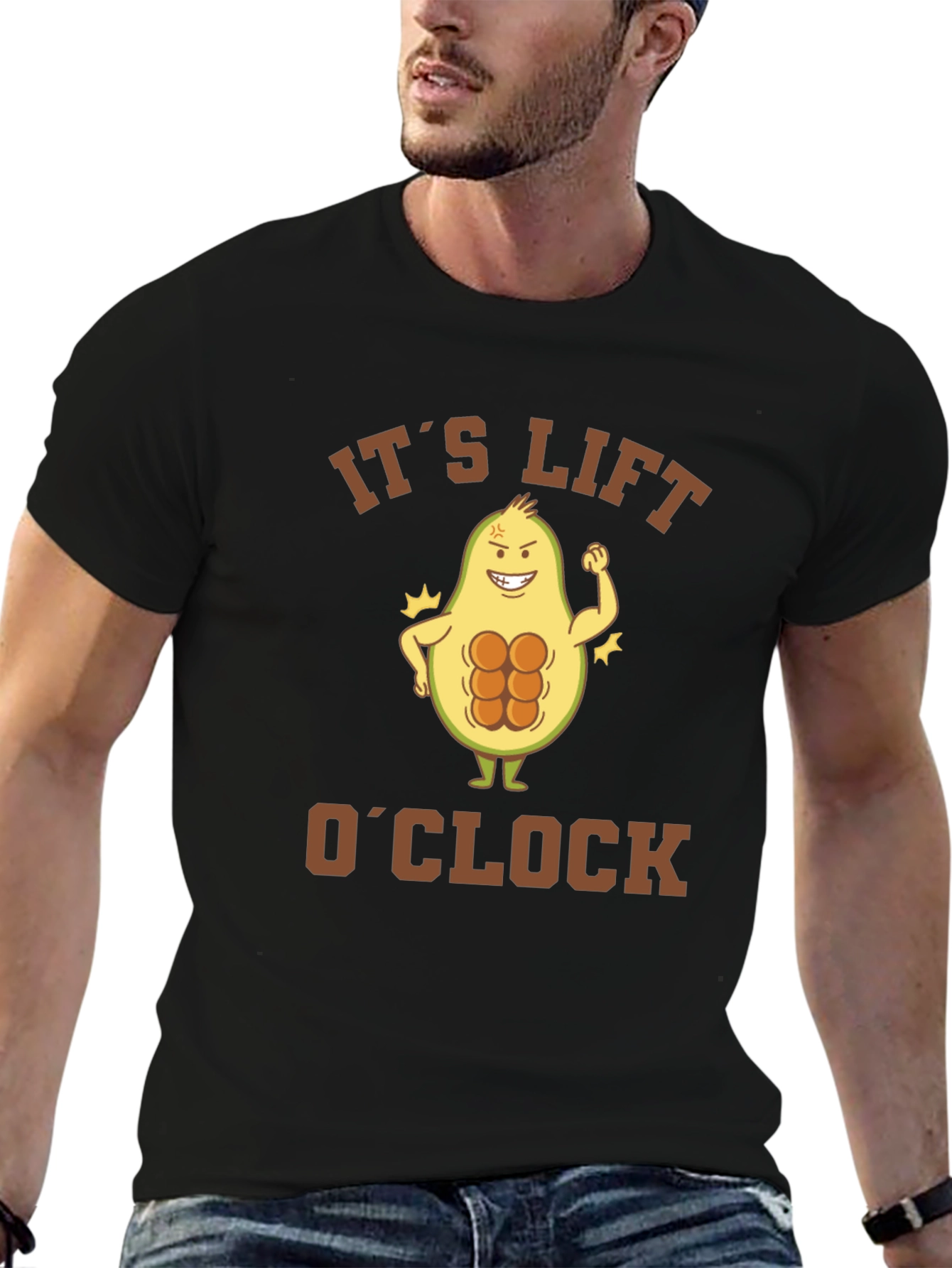 Black Funny Avocado Lift O'Clock T-Shirt - Gym Humor! view 6