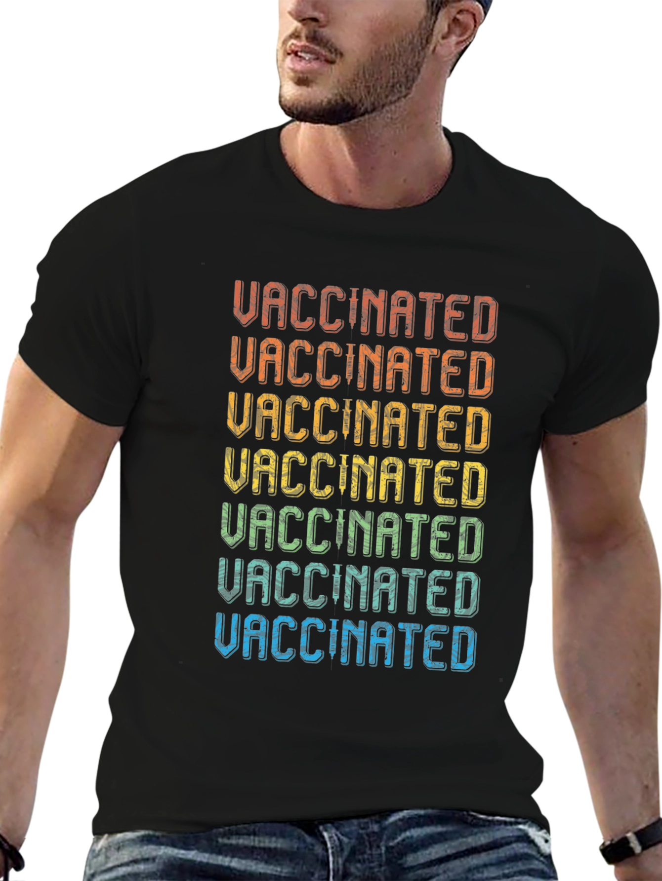 Black Vaccinated Rainbow T-Shirt - Retro Style view 6
