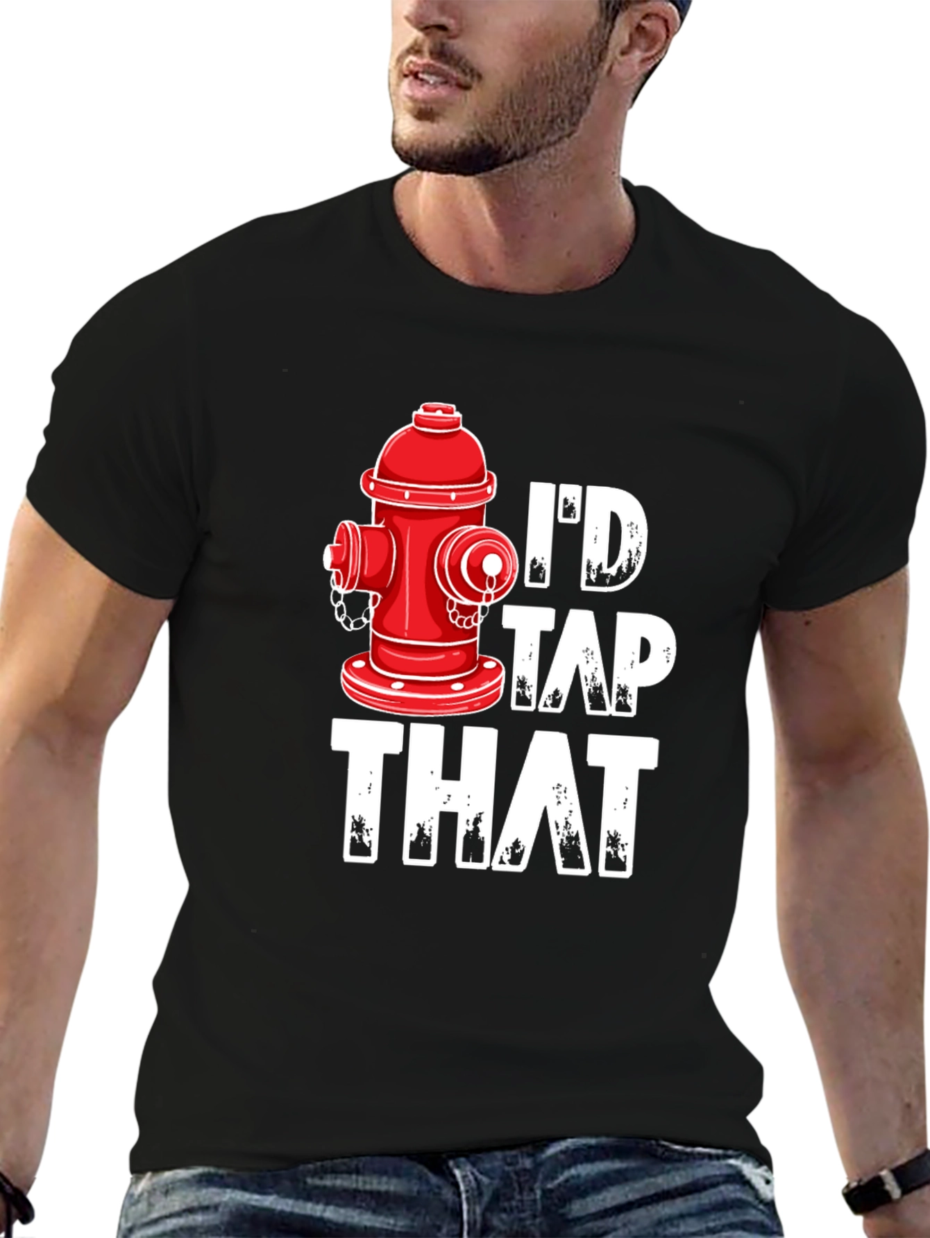 Black I'd Tap That Fire Hydrant T-Shirt - Funny Graphic Tee view 6