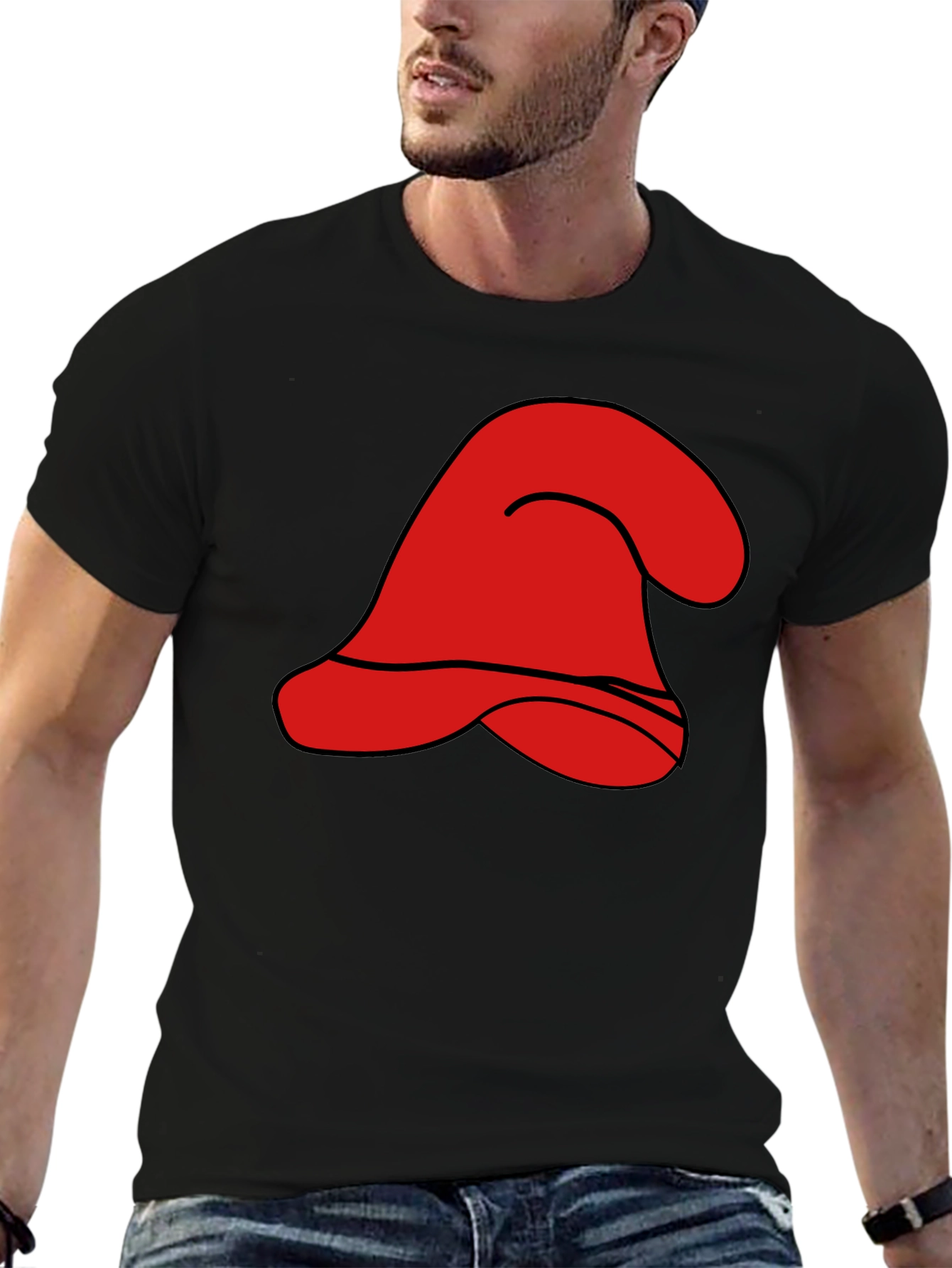 Black Red Cartoon Hat Graphic Black T-Shirt view 6