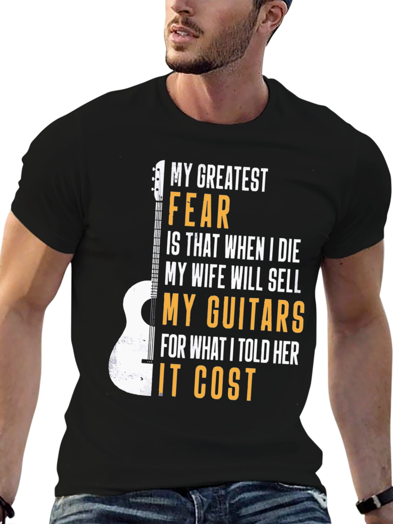 Black Guitar Lover T-Shirt: My Greatest Fear Funny Musician Tee view 6
