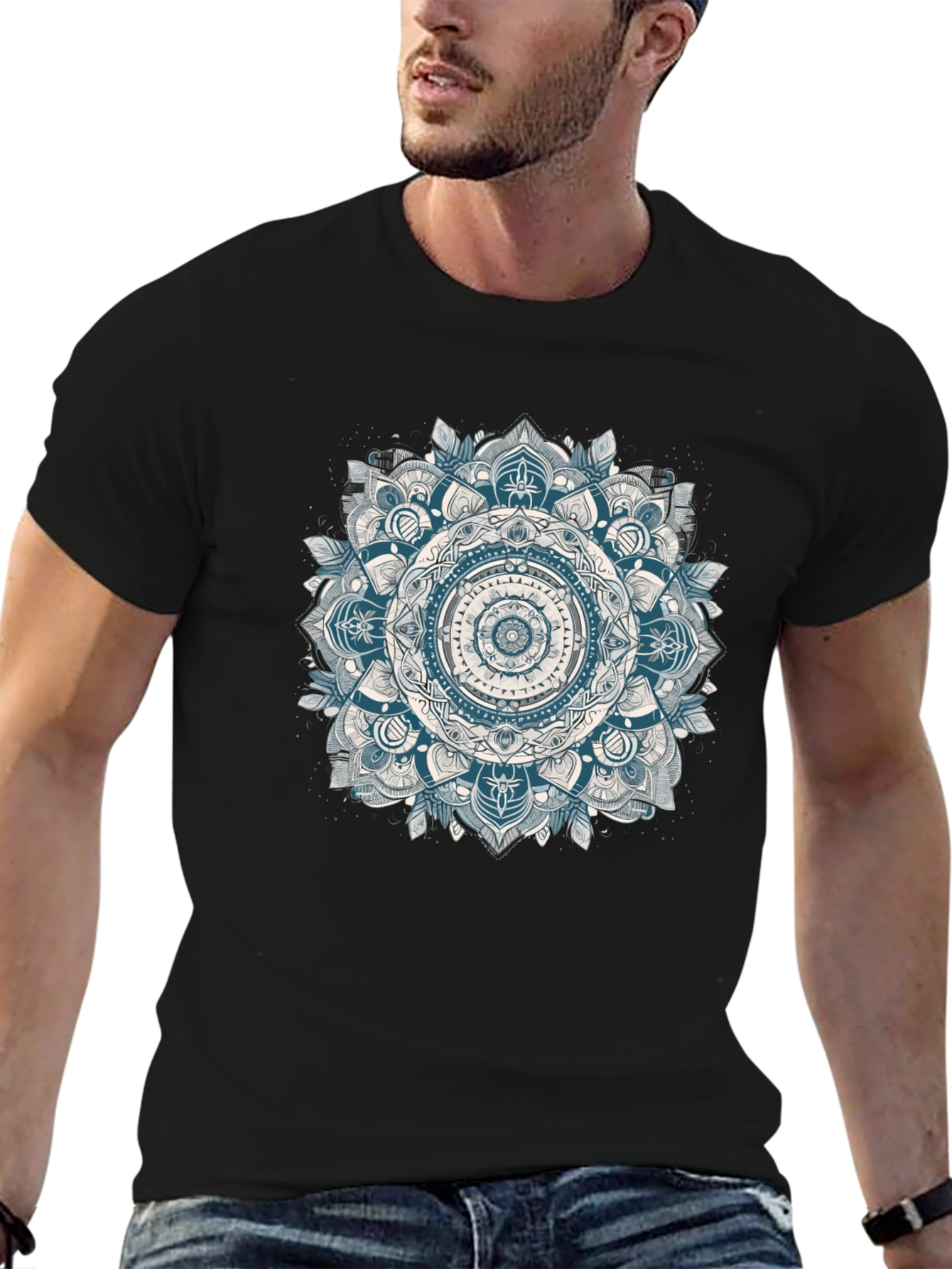 Black Mandala Graphic Black T-Shirt view 6