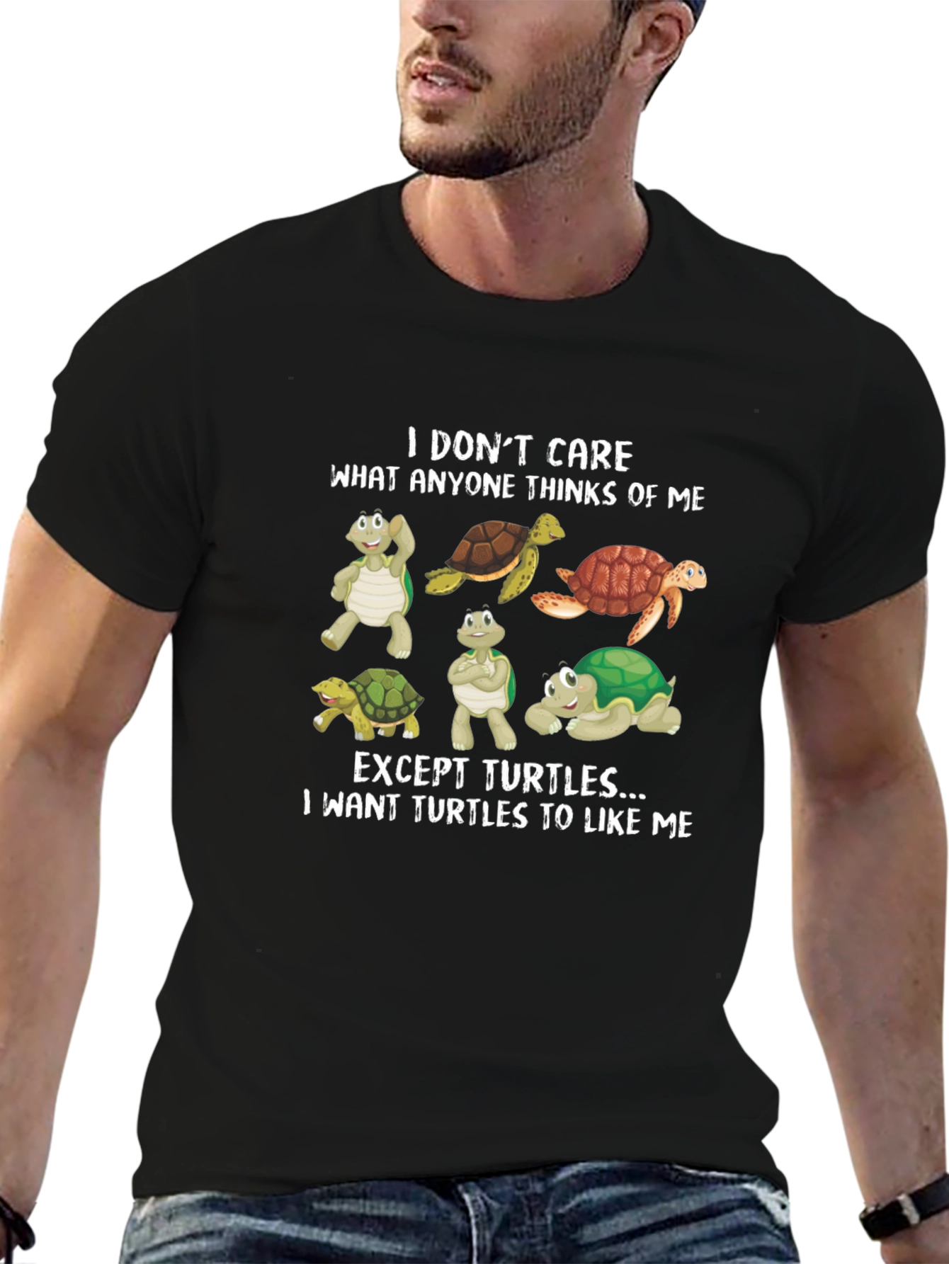 Black Turtle Lover Tee - "I Want Turtles to Like Me" T-Shirt view 6