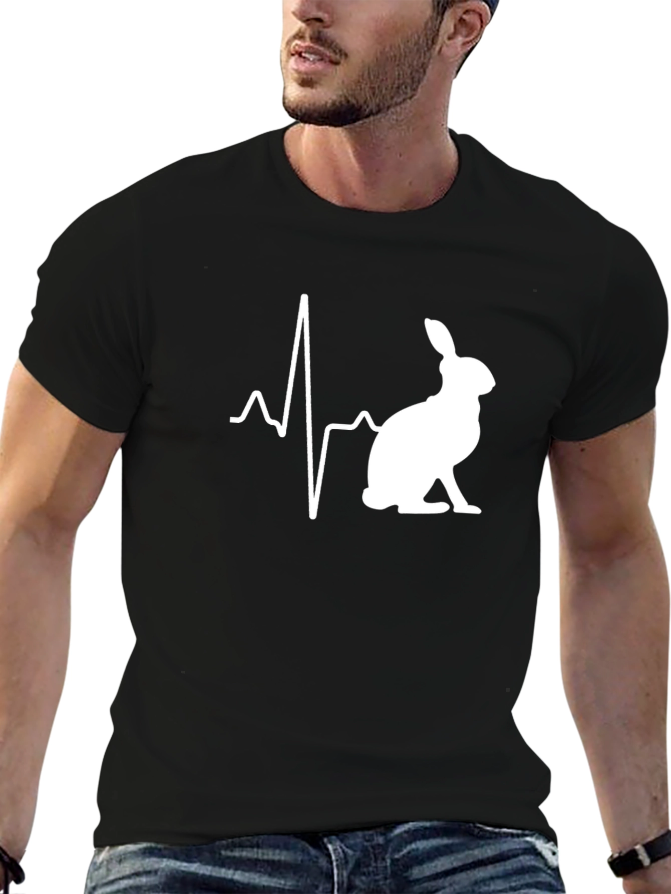 Black Rabbit Heartbeat T-Shirt - Men's Black Crew Neck Tee view 6