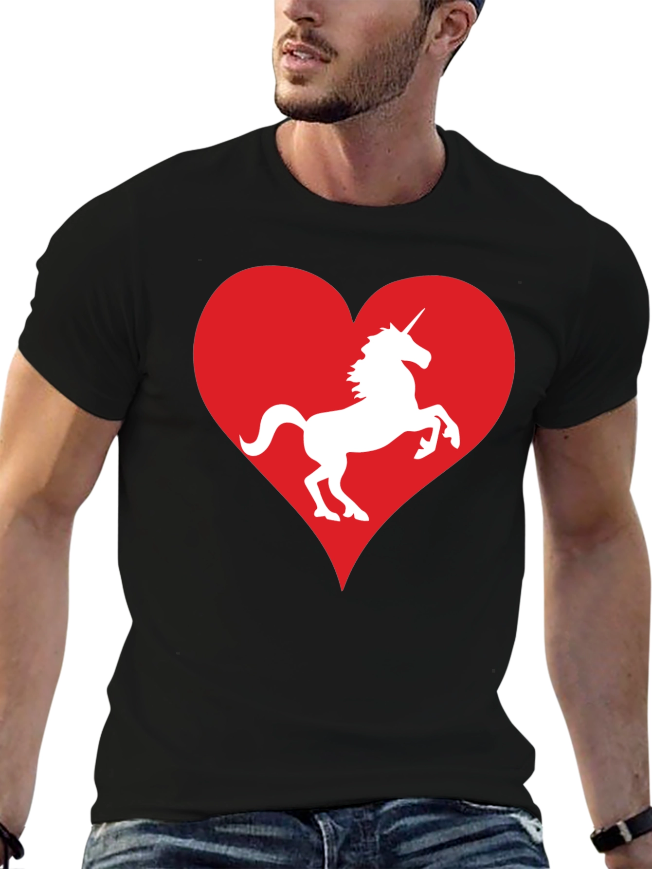 Black Unicorn Heart Graphic Tee - Black Cotton T-Shirt view 6