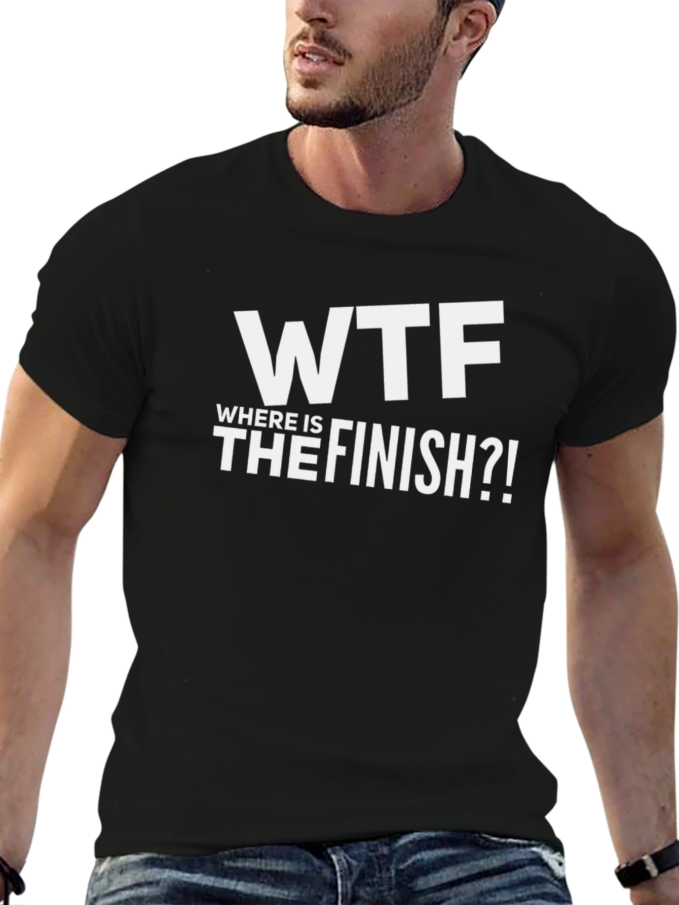 Black WTF Where is the Finish?! Graphic T-Shirt view 6
