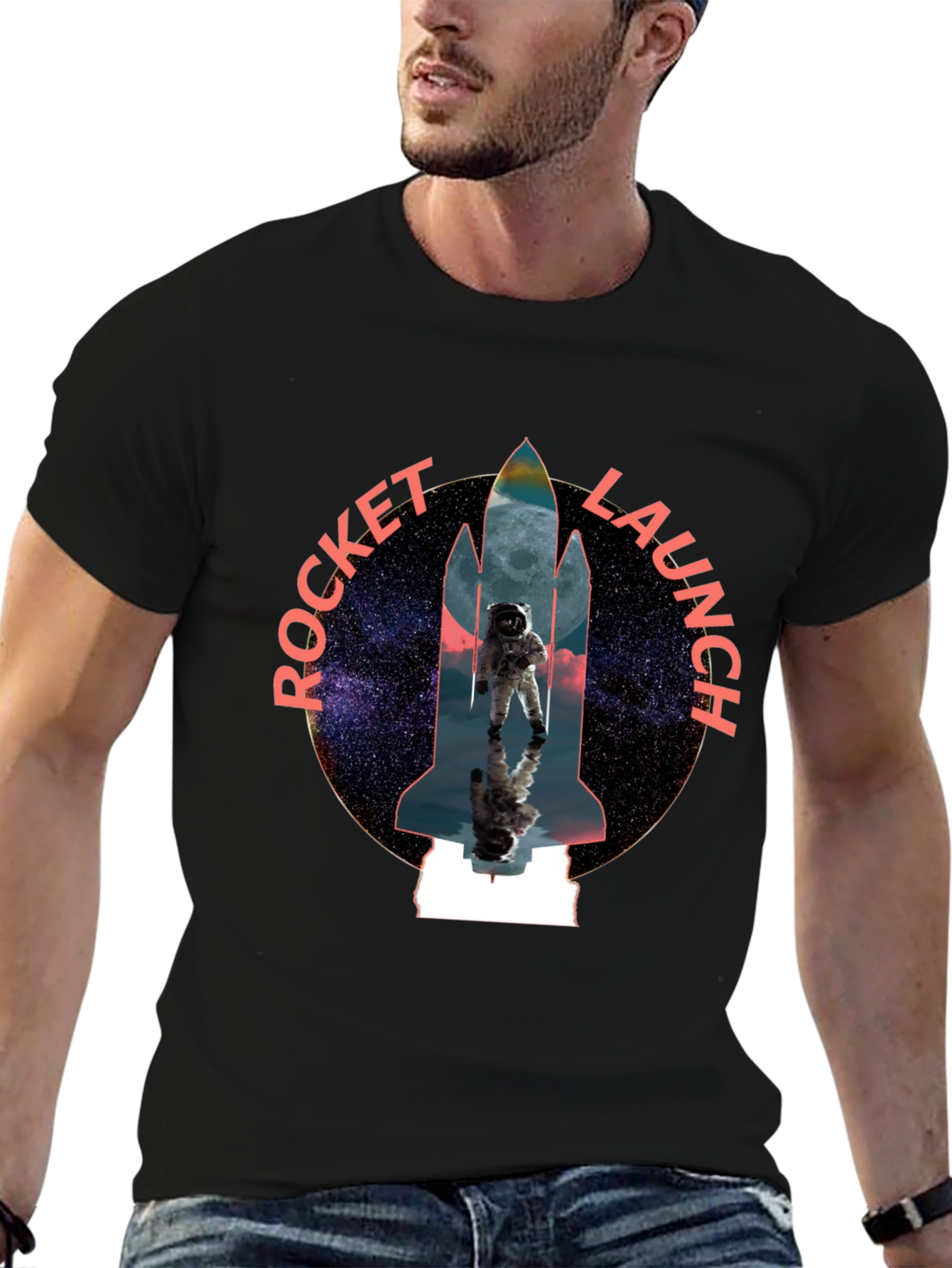 Black Rocket Launch Graphic Tee - Space Astronaut Design view 6