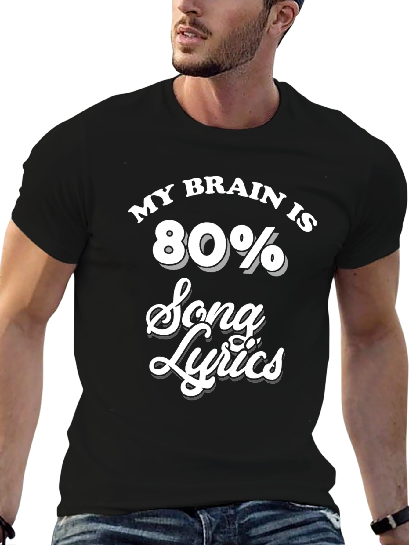 Black My Brain Is 80% Song Lyrics Black T-Shirt view 6