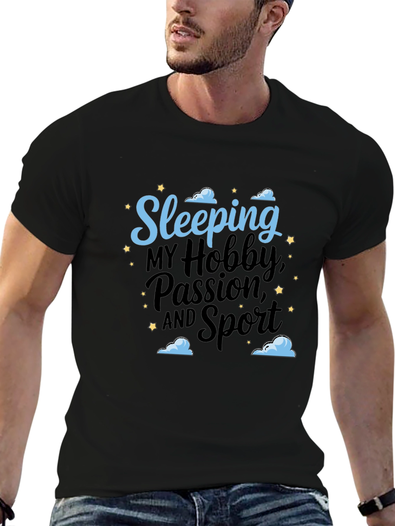 Black Sleeping Hobby Passion Sport Black T-Shirt view 6