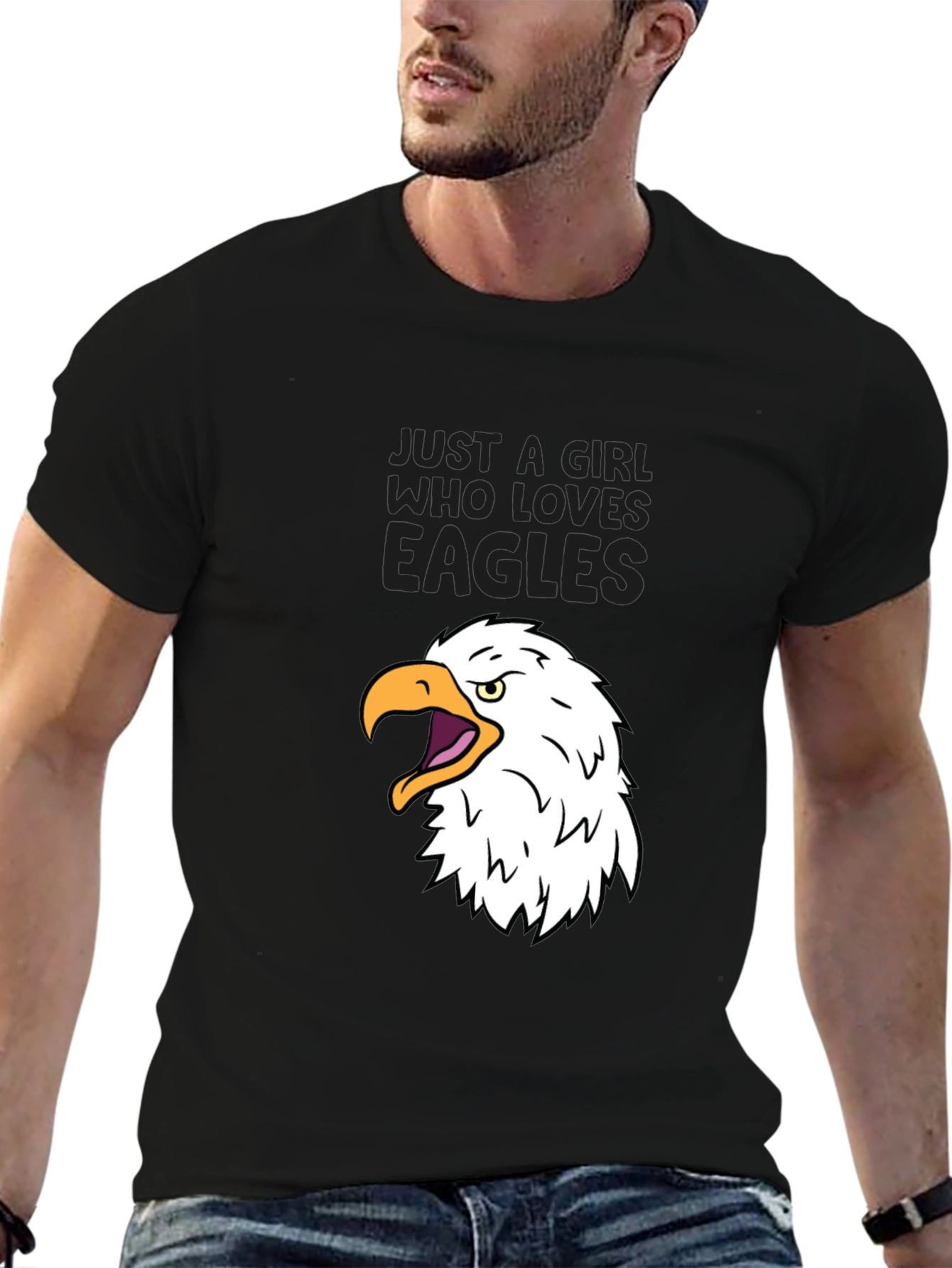 Black Just a Girl Who Loves Eagles T-Shirt view 6