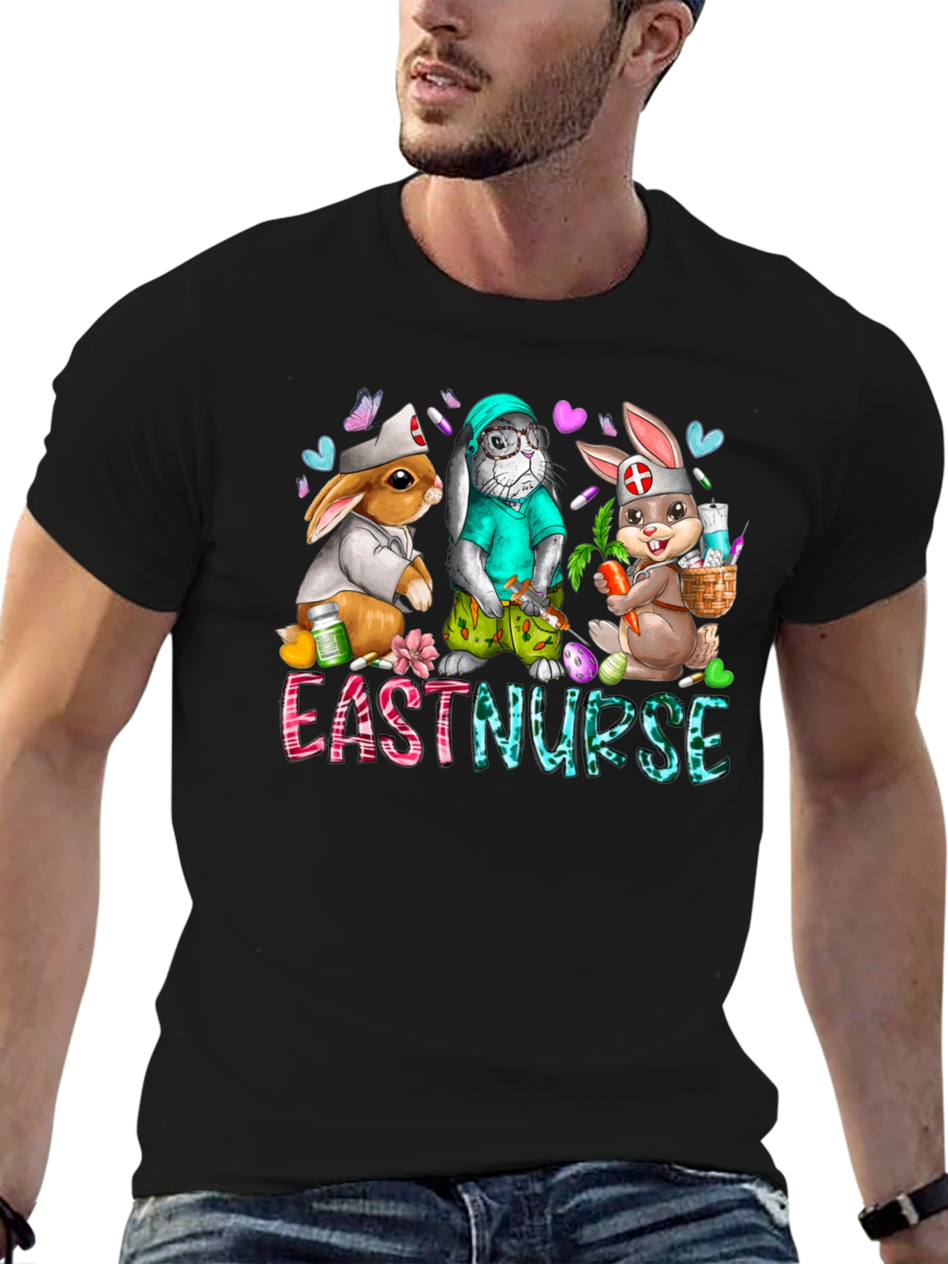 Black Easter Nurse Bunny T-Shirt view 6