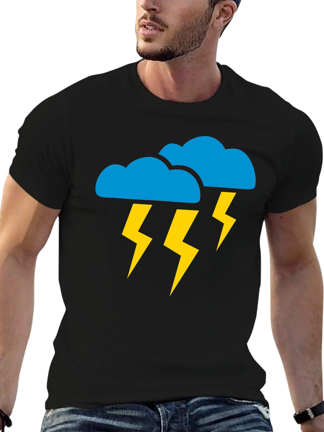 Black Stormy Weather Graphic Tee - Black Cotton T-Shirt view 6