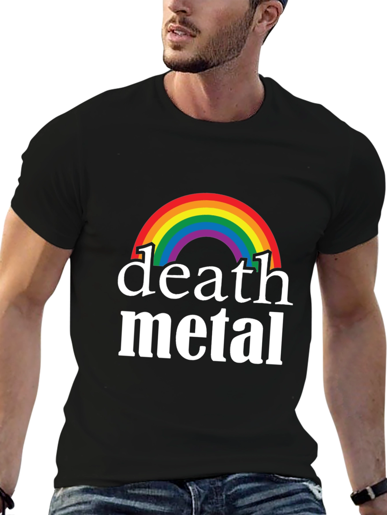 Black Rainbow Death Metal Graphic T-Shirt - Black Cotton Tee view 6