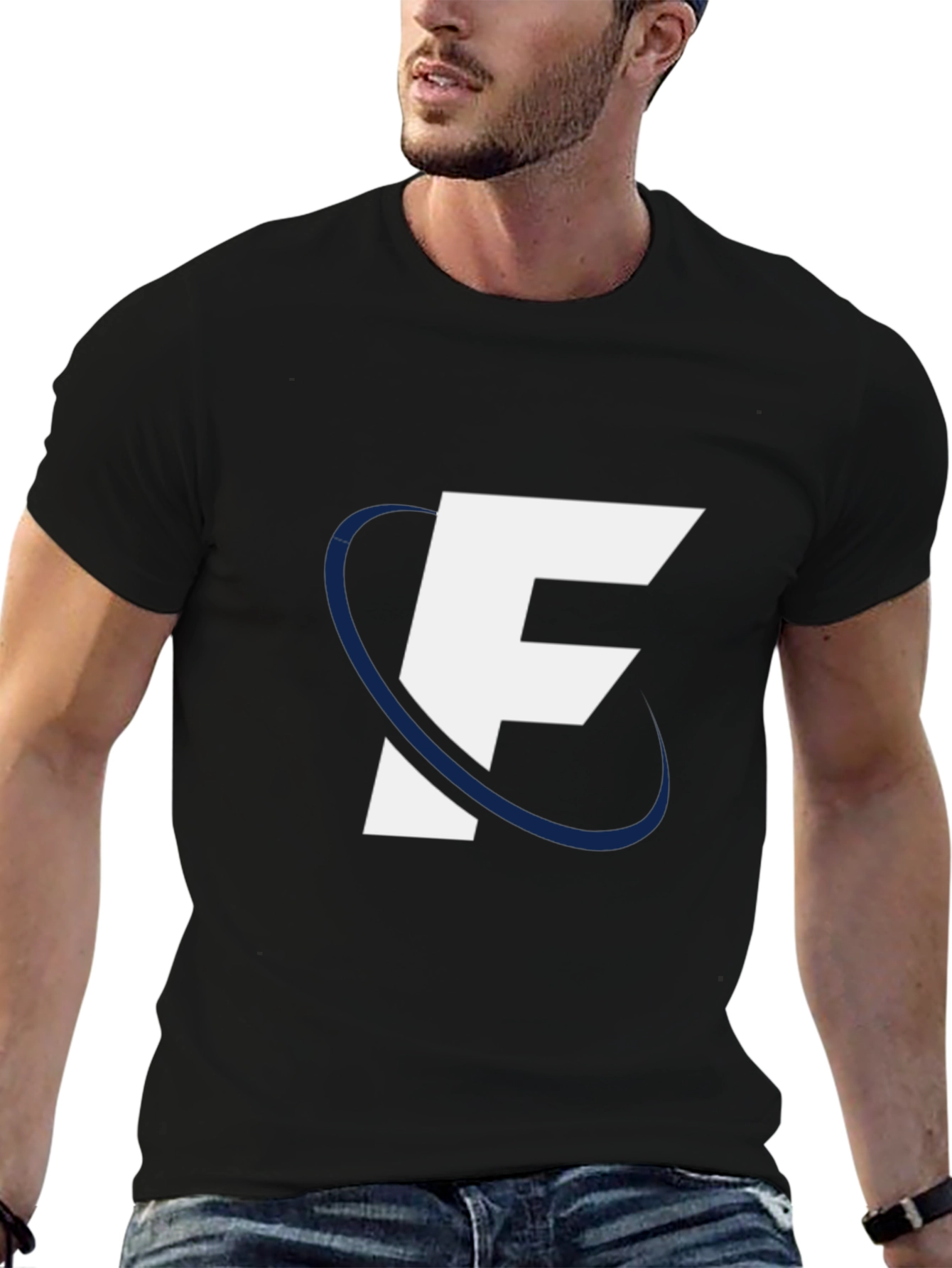 Black Modern "F" Logo Black Tee view 6