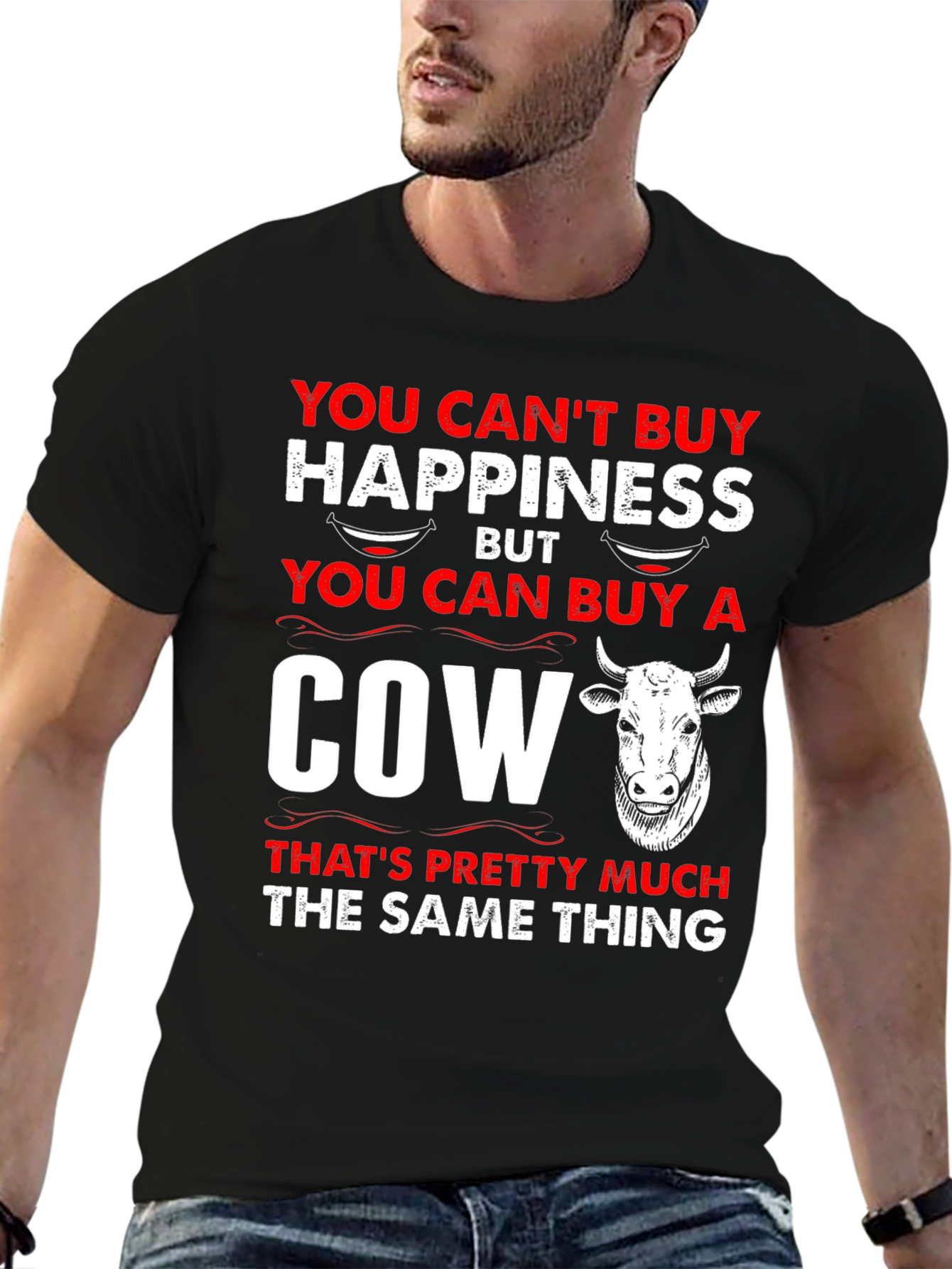 Black Buy a Cow T-Shirt: Happiness is a Cow! view 6
