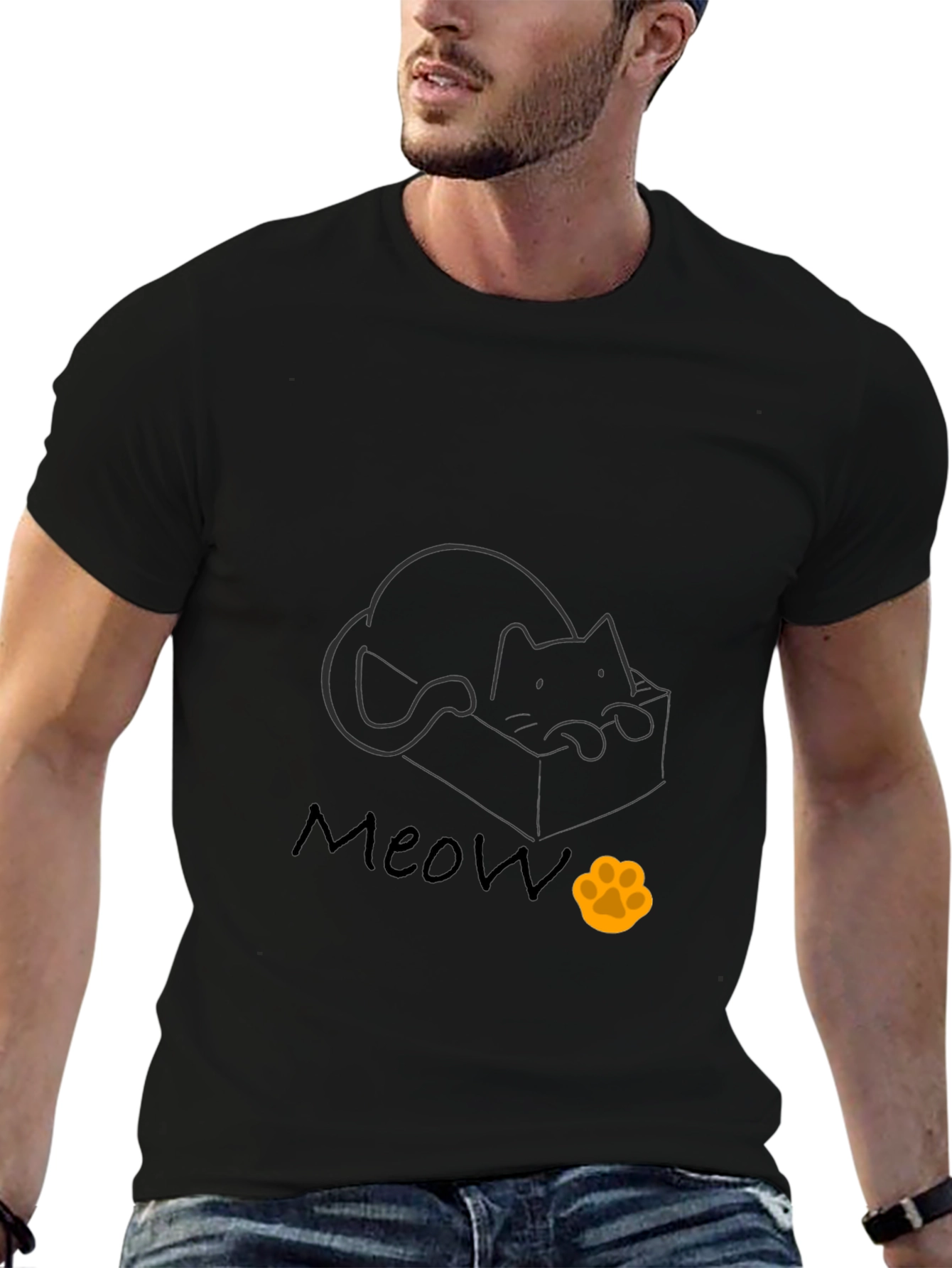Black Black Cat in Box Graphic Tee - "Meow" view 6