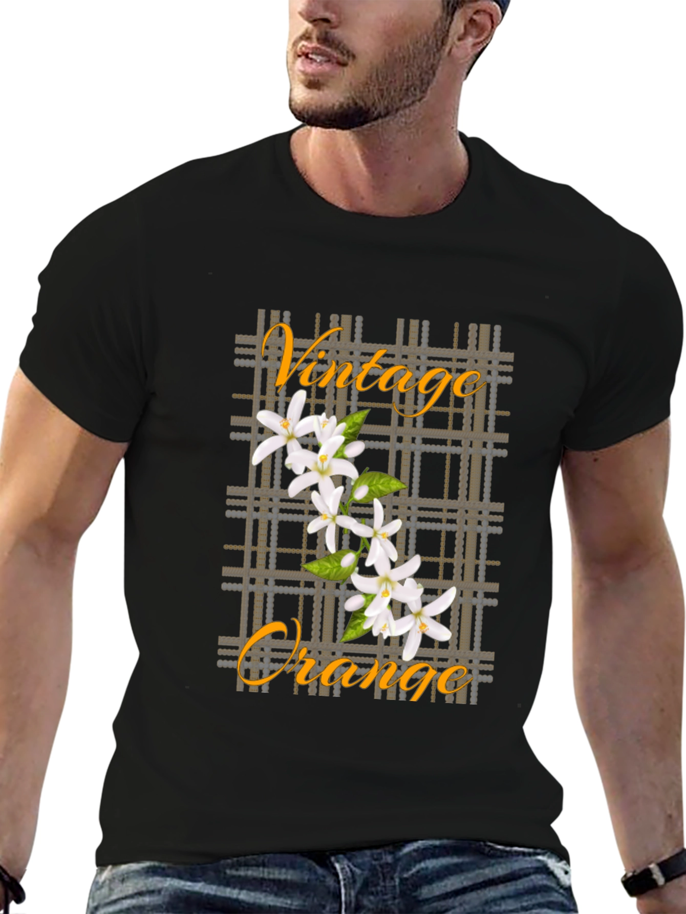 Black Vintage Orange Blossom Black T-Shirt view 6