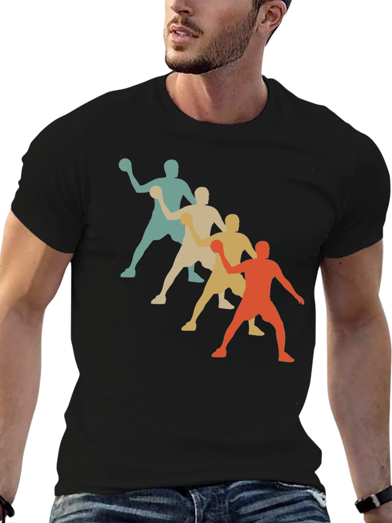 Black Retro Handball Thrower Graphic T-Shirt view 6