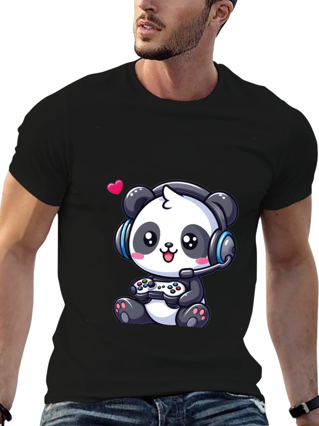 Black Gamer Panda T-Shirt - Cute Gaming Design view 6