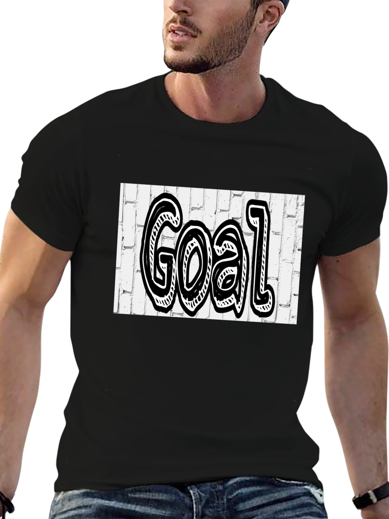 Black Goal Graffiti Style Tee - Black Cotton Blend Shirt view 6