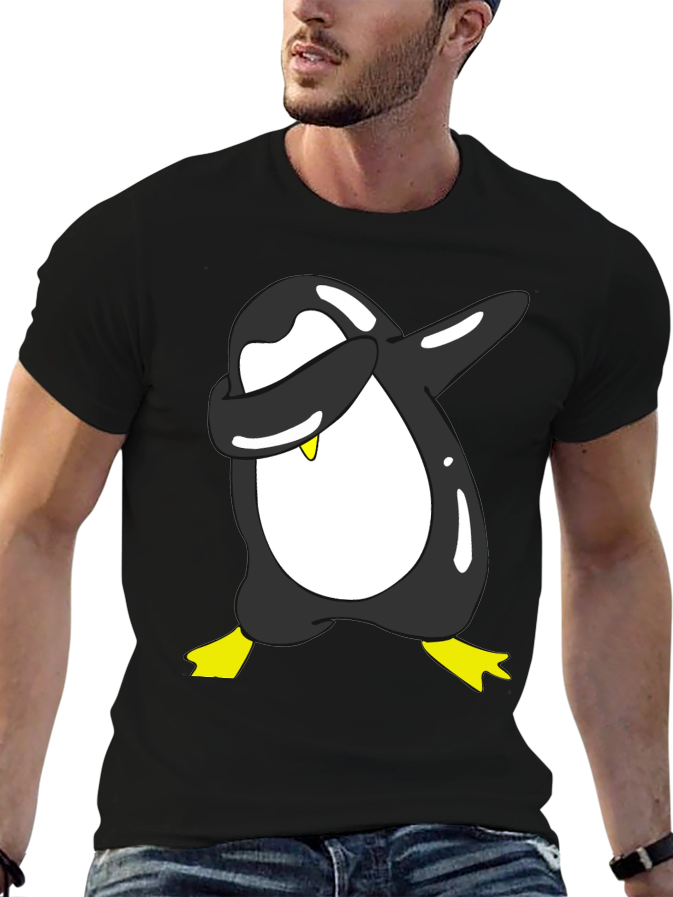 Black Dabbing Penguin Graphic Tee - Black Cotton Blend view 6