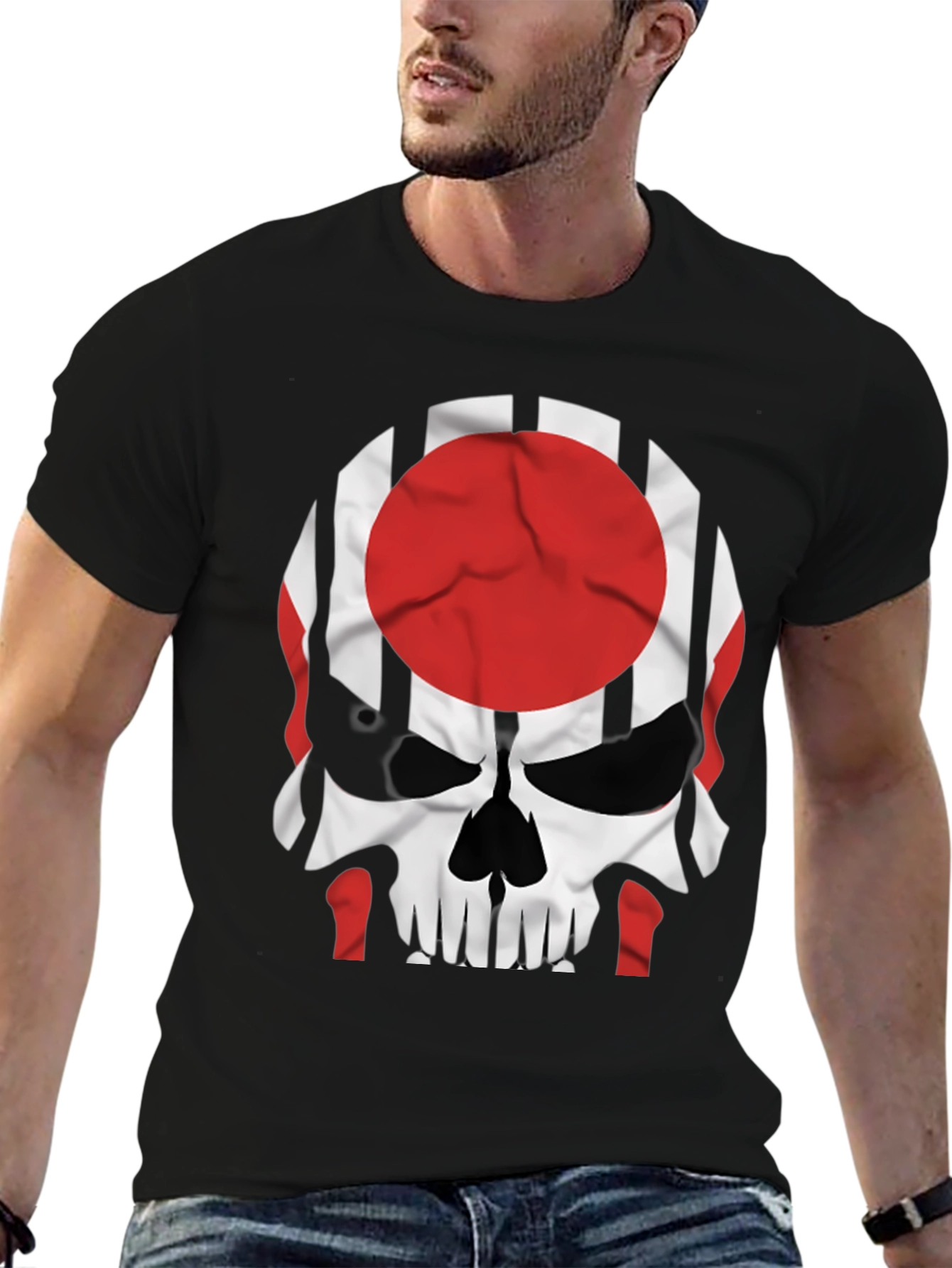 Black Skull Japan Flag Graphic Tee - Men's Black T-Shirt view 6