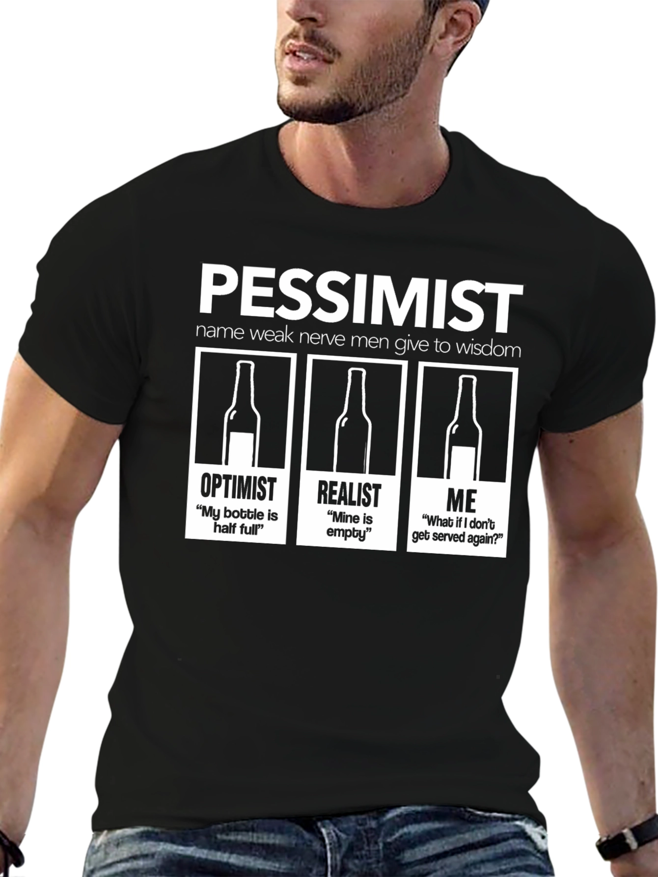 Black Pessimist T-Shirt: Funny Drinking Humor Tee view 6