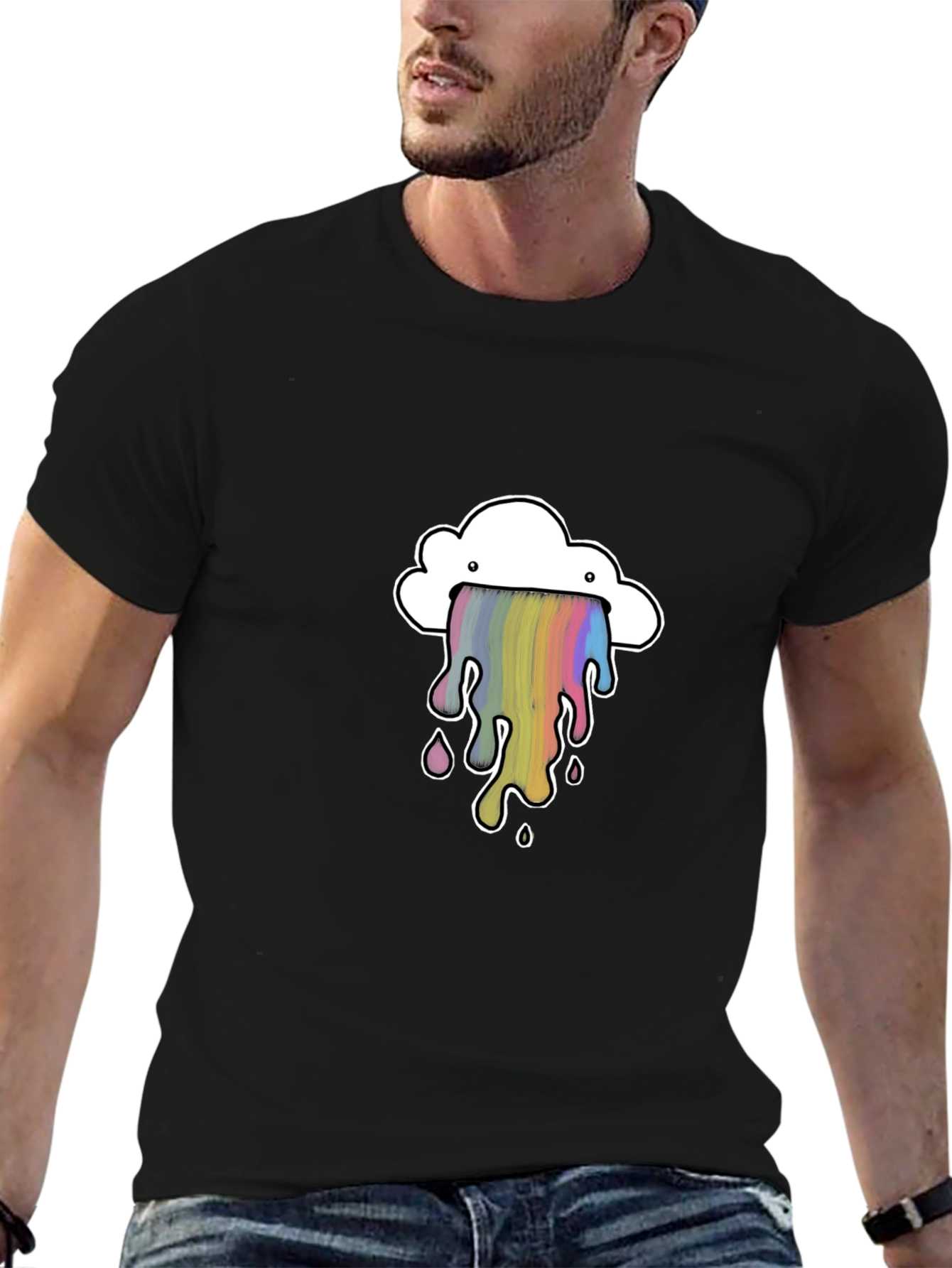 Black Cloud Rainbow Graphic Black T-Shirt view 6