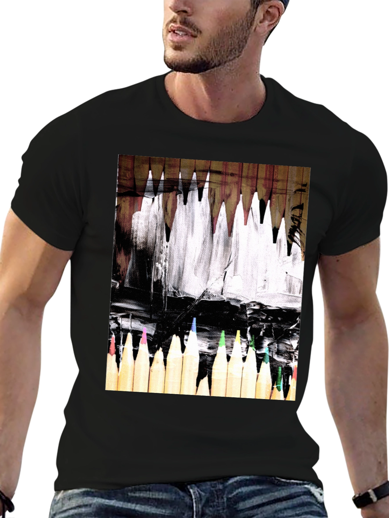 Black Artistic Color Pencil Graphic Tee - Black view 6