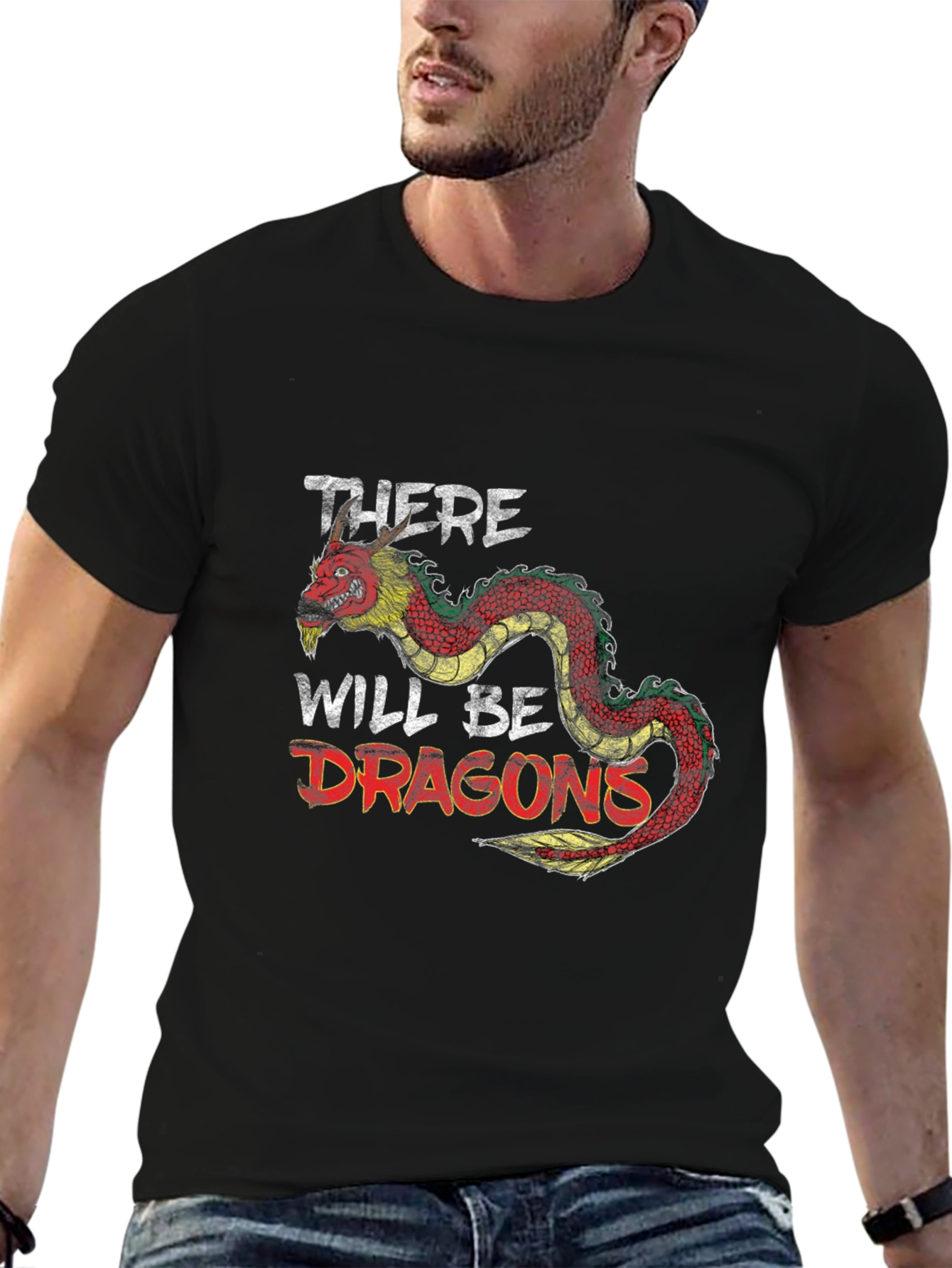 Black There Will Be Dragons Graphic Tee - Black Cotton Shirt view 6