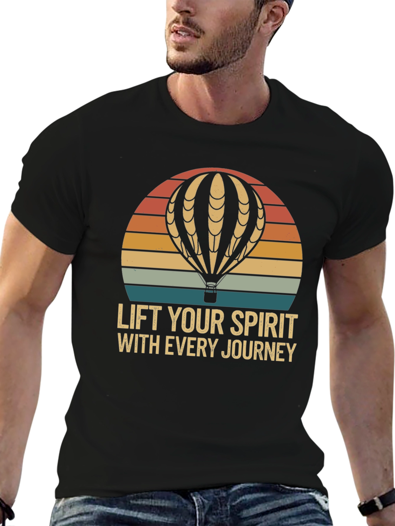 Black Lift Your Spirit Hot Air Balloon Graphic Tee view 6