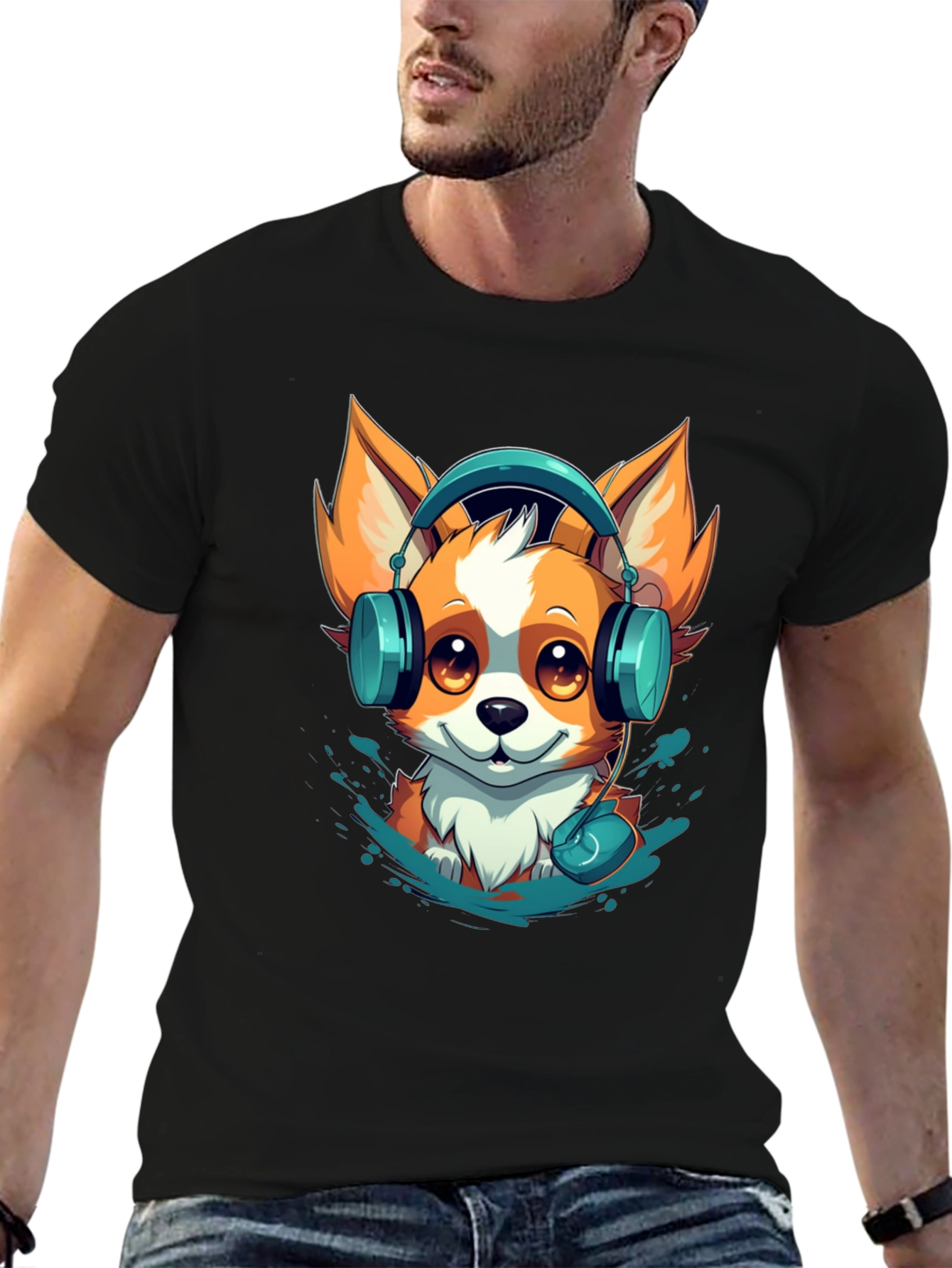 Black Fox Headphone Graphic Tee view 6