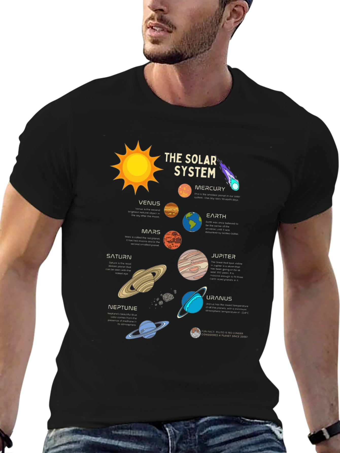 Black Solar System T-Shirt - Planets Graphic Tee view 6
