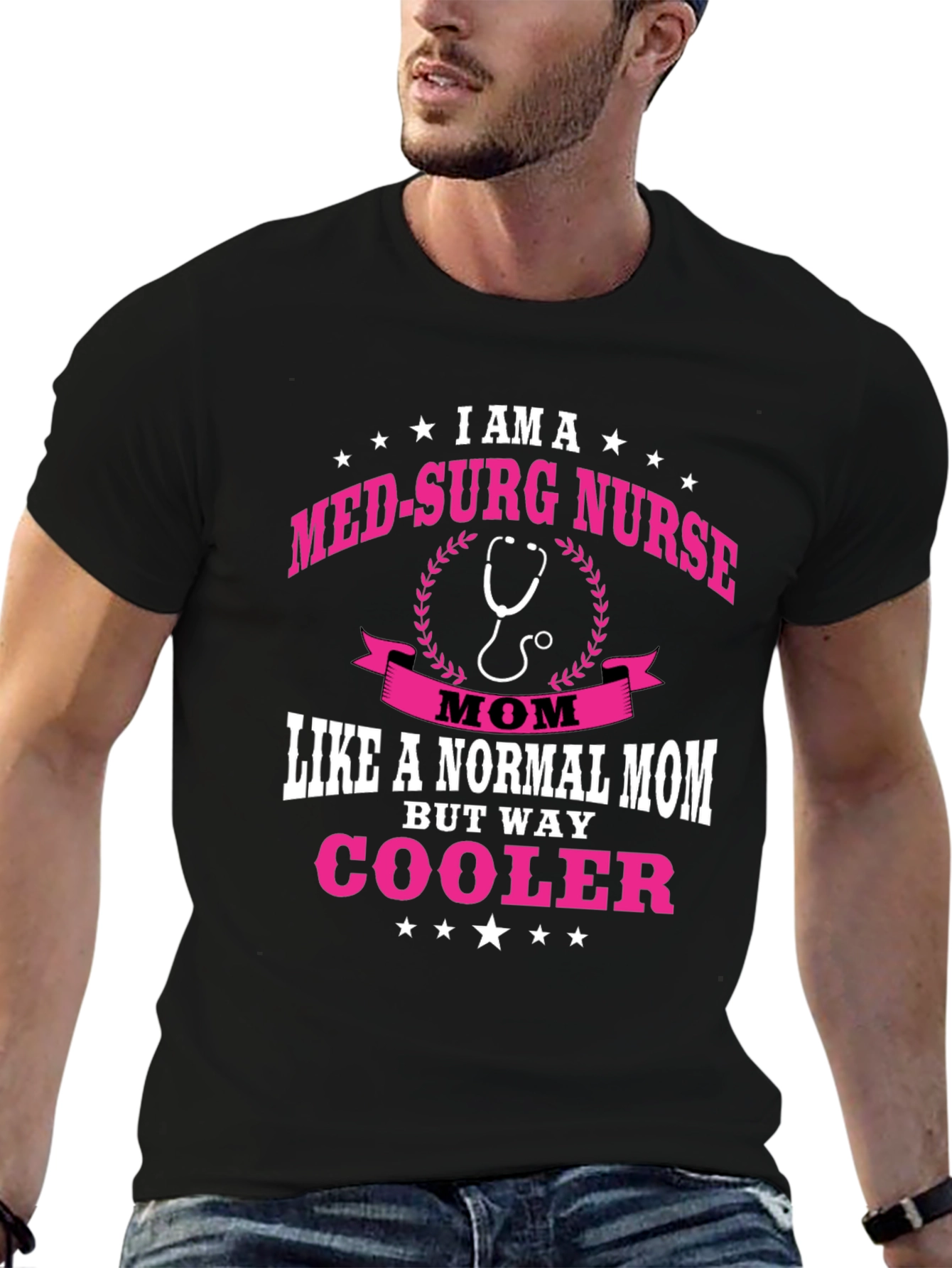 Black Med-Surg Nurse Mom T-Shirt - Way Cooler Nurse Tee view 6