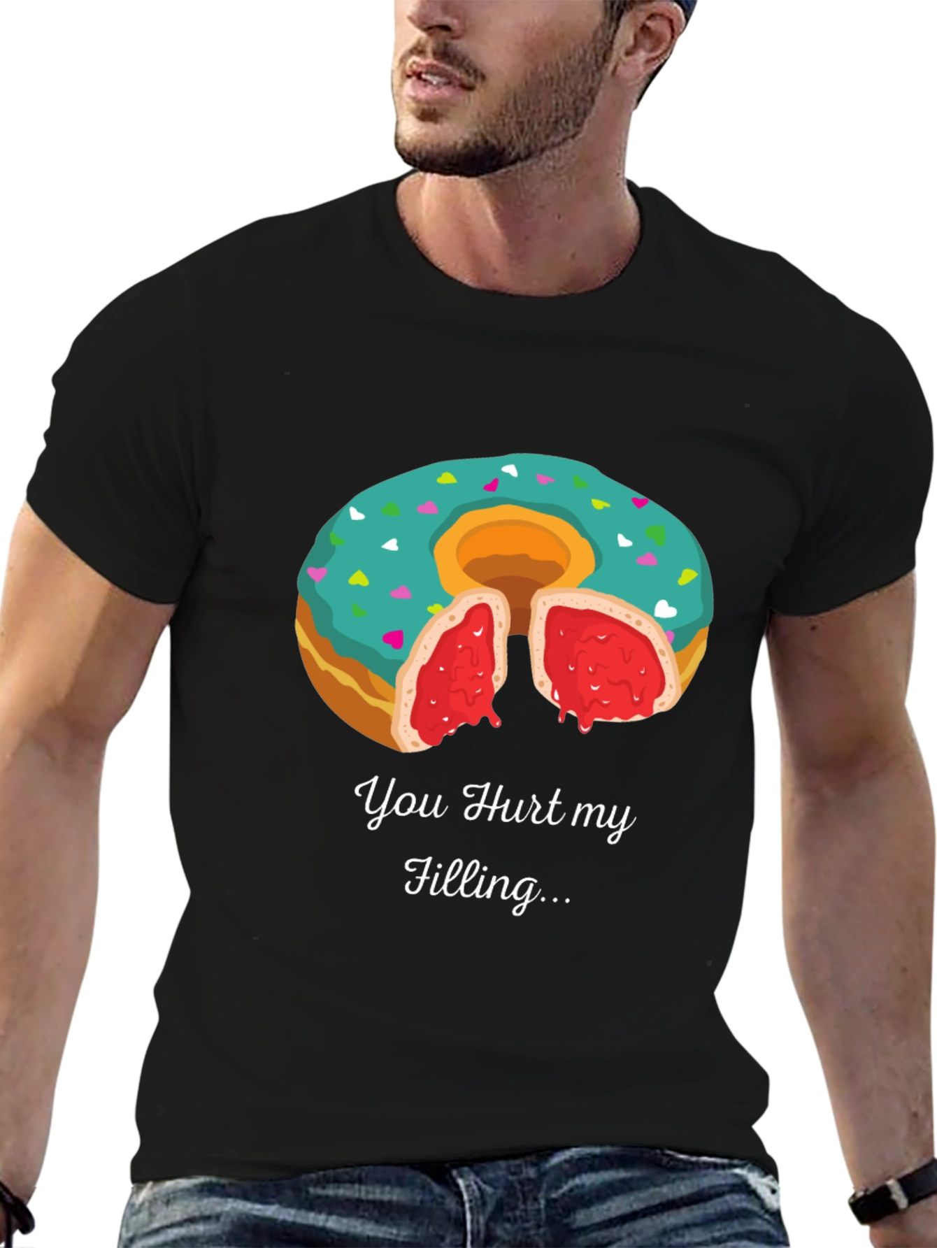 Black You Hurt My Filling Funny Donut T-Shirt view 6